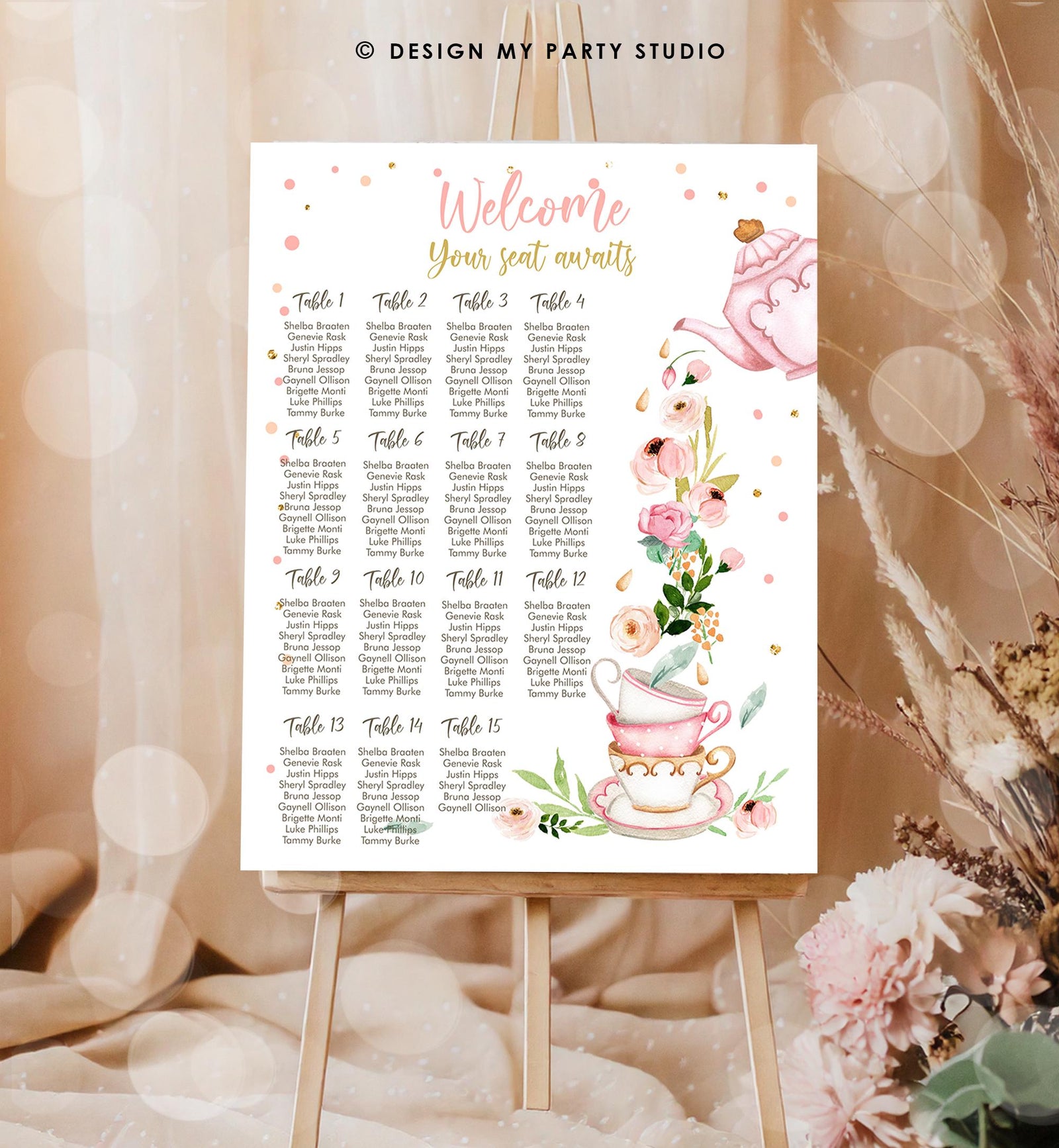 Editable Seating Chart Template Baby is Brewing Baby Shower Seating Sign Floral Tea Party Pink Digital Download Template Printable 0349