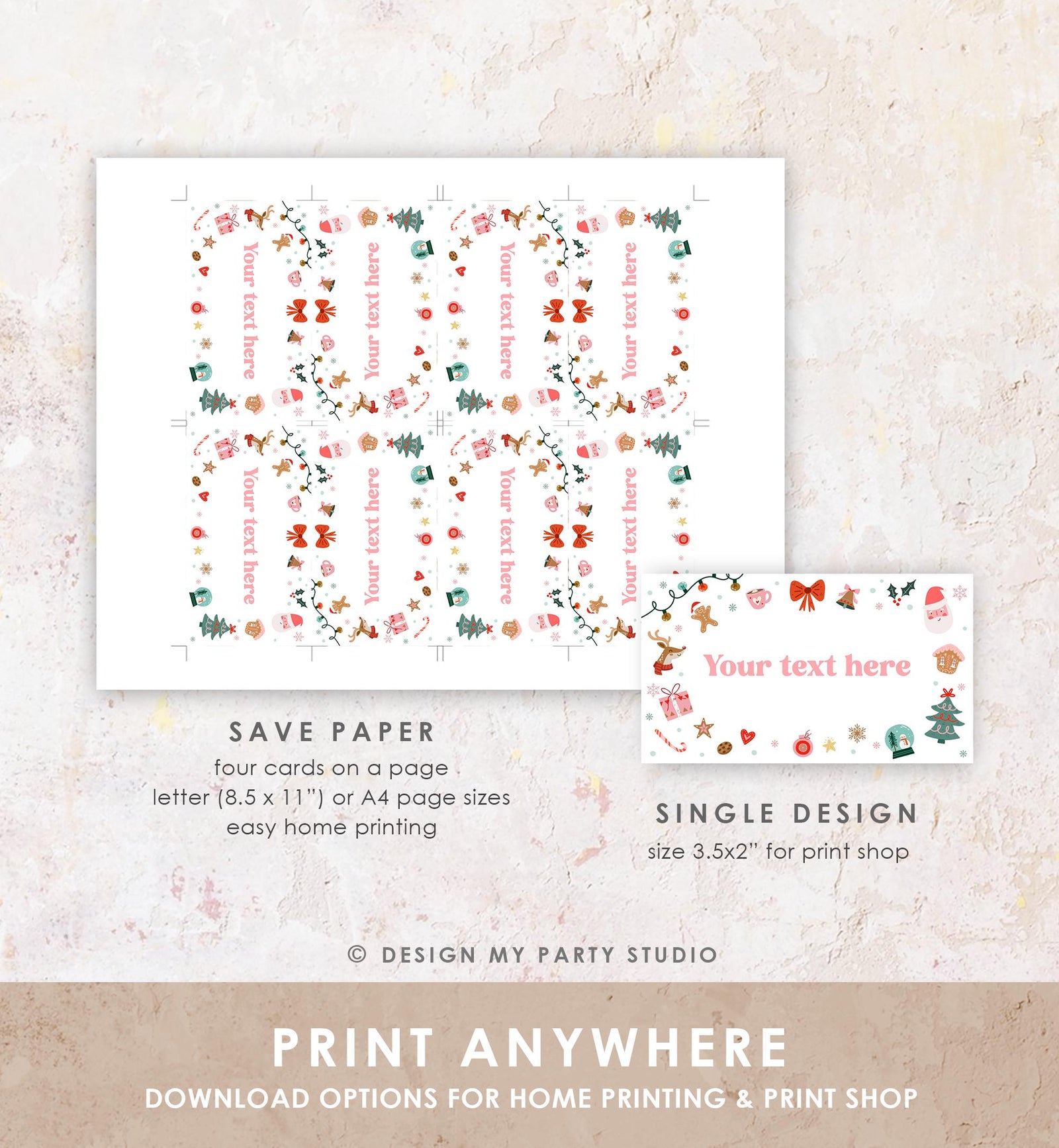 Editable Christmas Food Label Birthday Party Cookie Exchange Place Card Tent Buffet Girl Santa Claus Digital Template Printable 0529