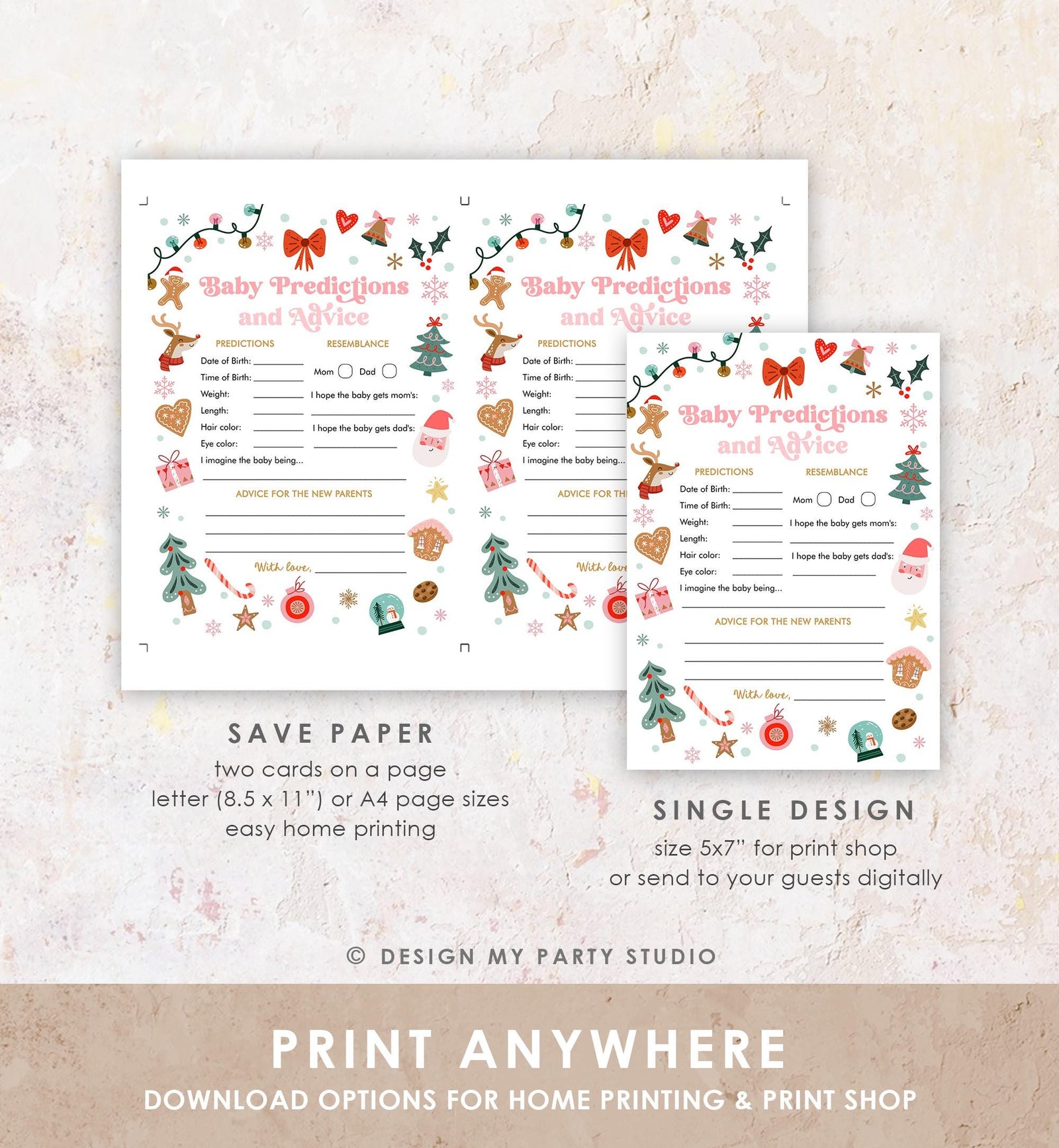 Editable Baby Advice and Predictions Baby Shower Game Christmas Winter Baby Cold Outside Holiday Activity Digital Template Printable 0529
