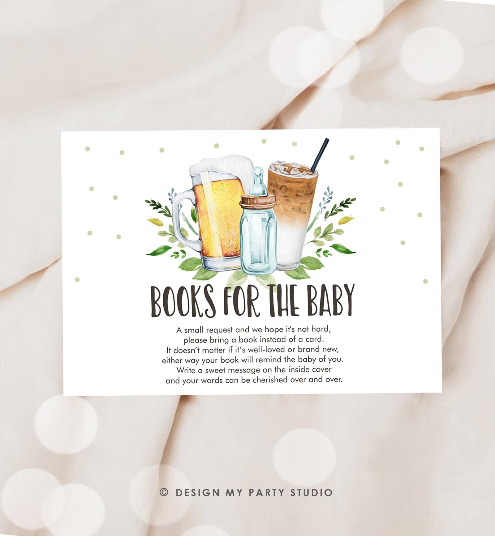 Editable Books for Baby Card Bring a Book Card Cold Brew Baby is Brewing Baby shower Book Insert Request Digital Template Printable 0190