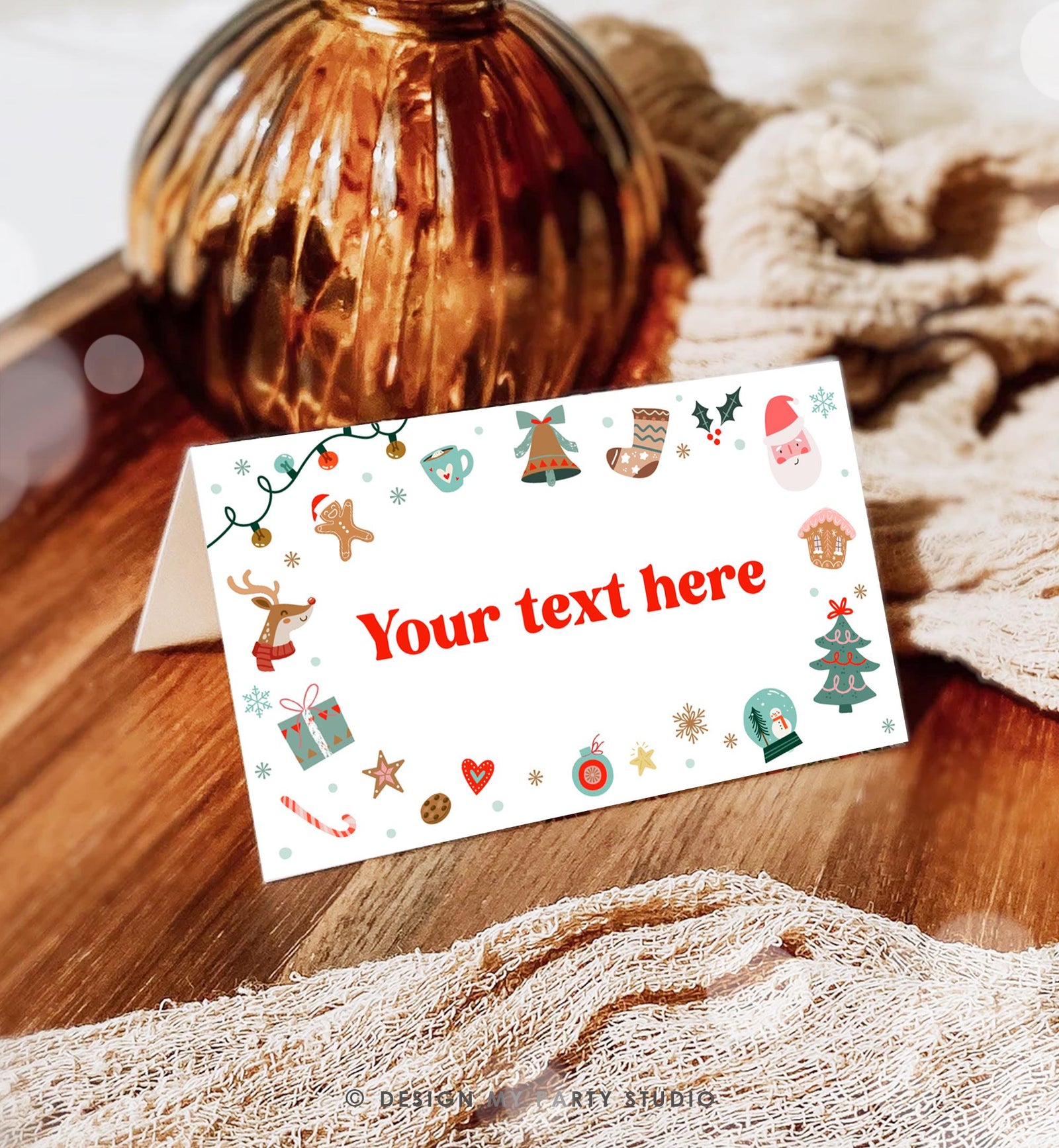 Editable Christmas Food Label Birthday Party Cookie Exchange Place Card Tent Buffet Boy Santa Claus Digital Template Printable 0529