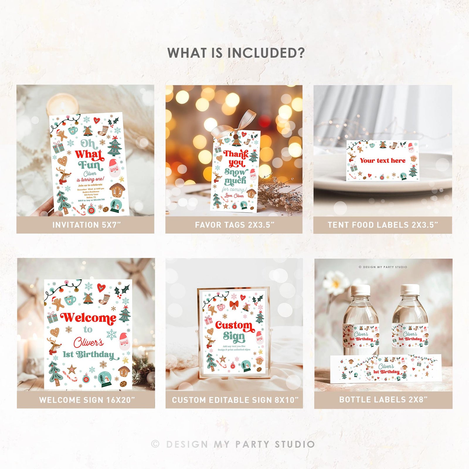 Christmas Birthday Bundle Winter Onederland Boy Girl First Birthday Wonderland Santa Gingerbread Cookies Digital Template Printable 0529