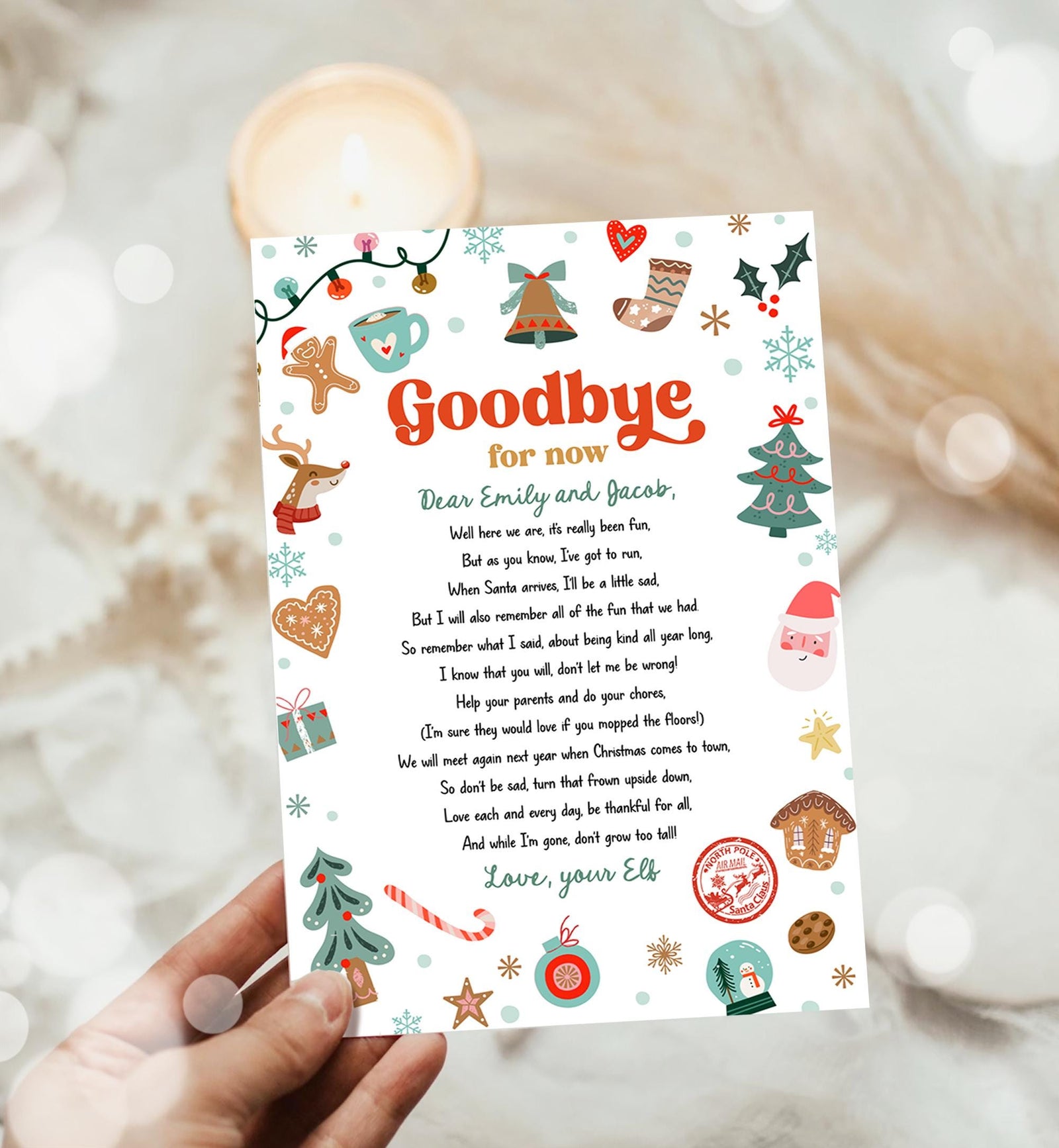 Editable Elf Goodbye Letter Departure Letter Christmas Goodbye from Your Elf Christmas Elf Santa Claus Poem Digital Template Printable 0529