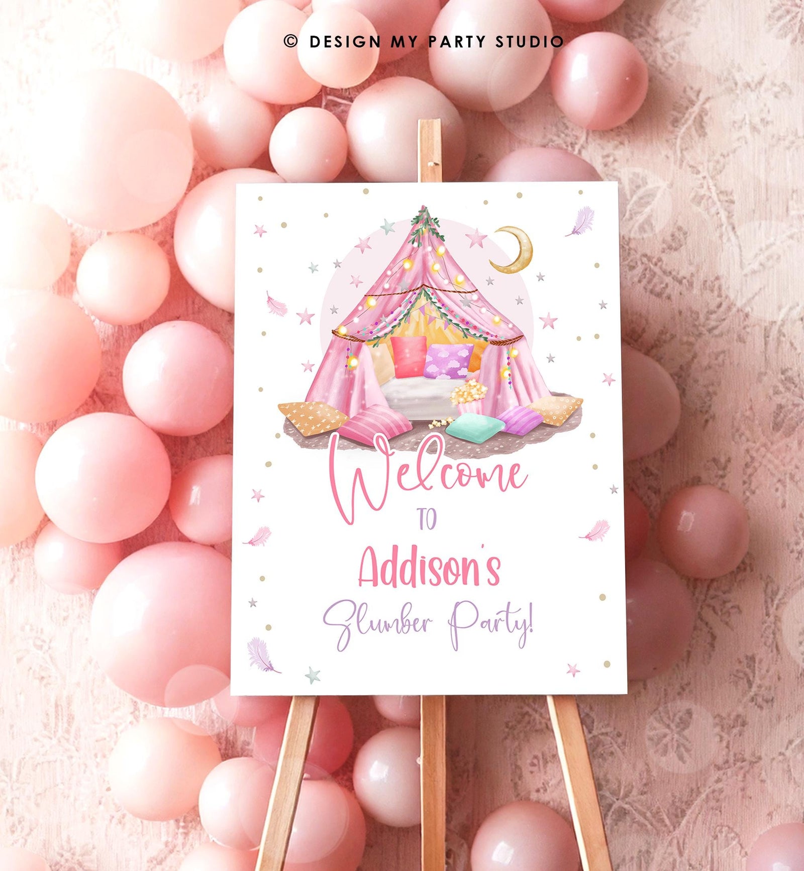 Editable Sleepover Birthday Welcome Sign Sleepunder Slumber Party Poster Pajamas Movie Night Sign Digital Download Template Printable 0447