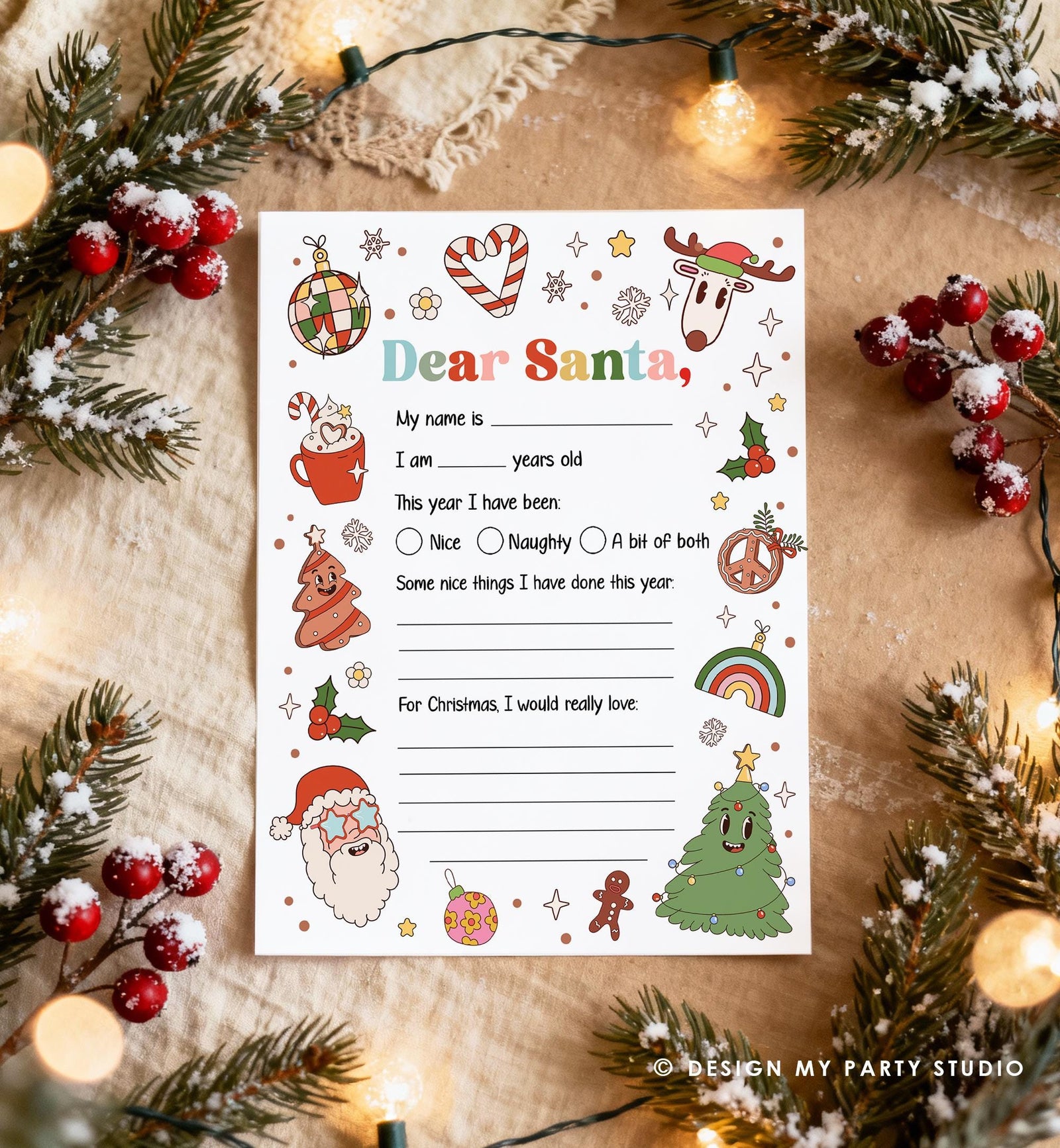 Christmas Wish List Letter to Santa for Kids Christmas Activity Christmas Fun Santa Wish List Printable Digital Instant Download 0522