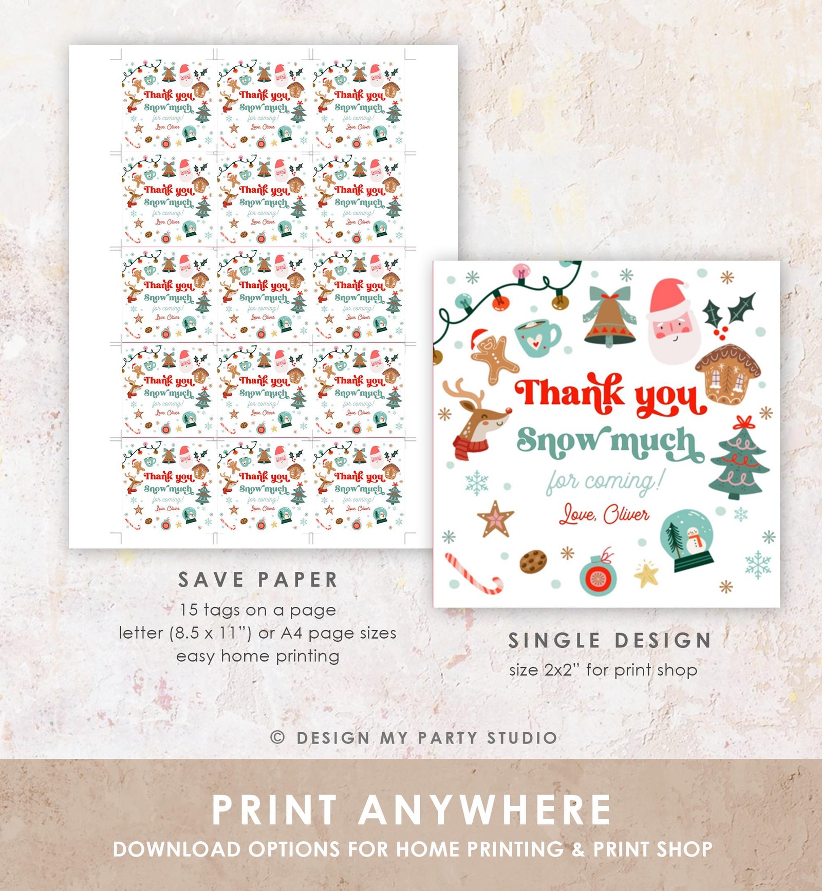 Editable Thank You Snow Much Favor Tag Sticker Christmas Winter Wonderland Red Boy Girl First Birthday Digital Template Printable 0529