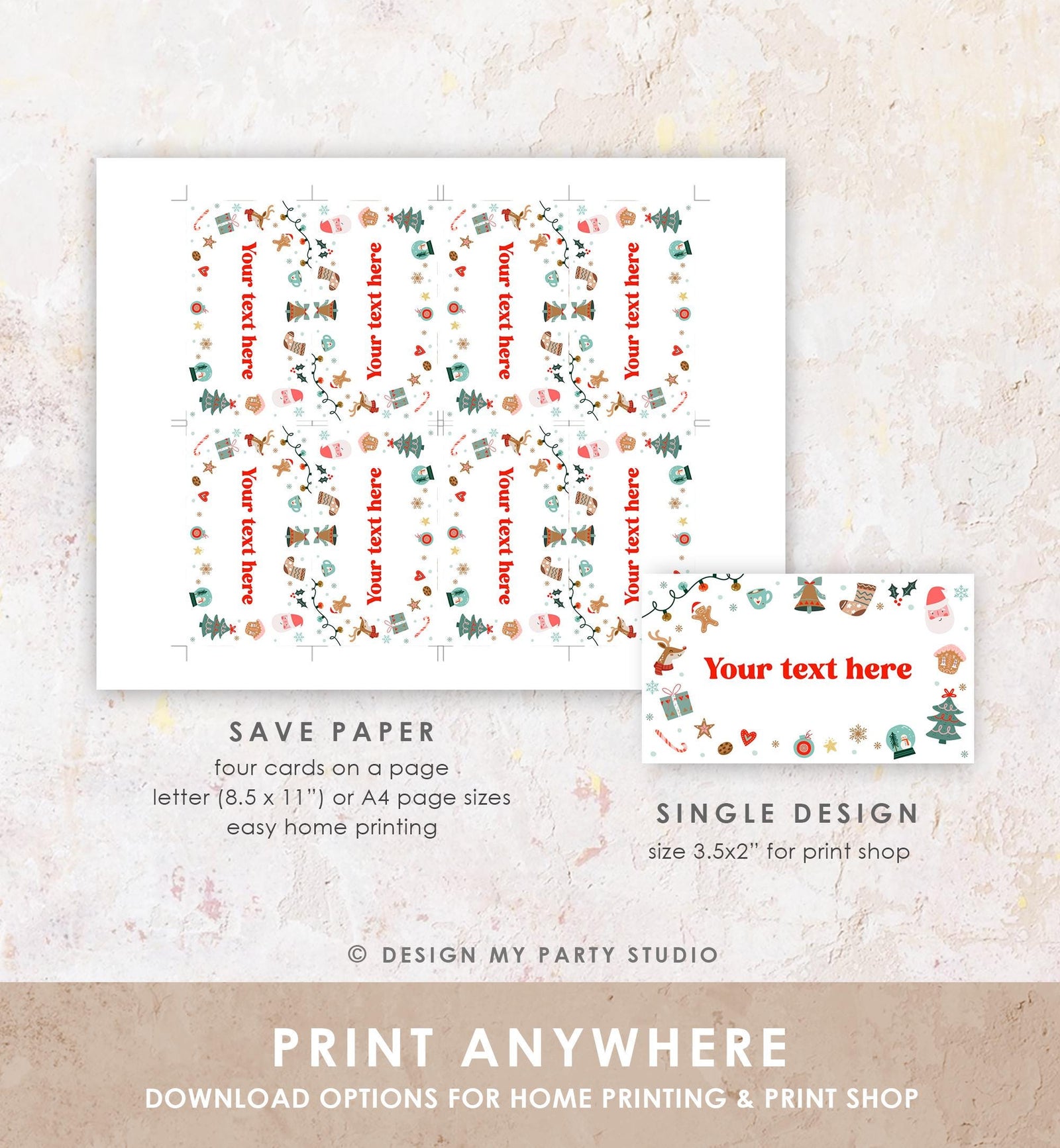 Editable Christmas Food Label Birthday Party Cookie Exchange Place Card Tent Buffet Boy Santa Claus Digital Template Printable 0529