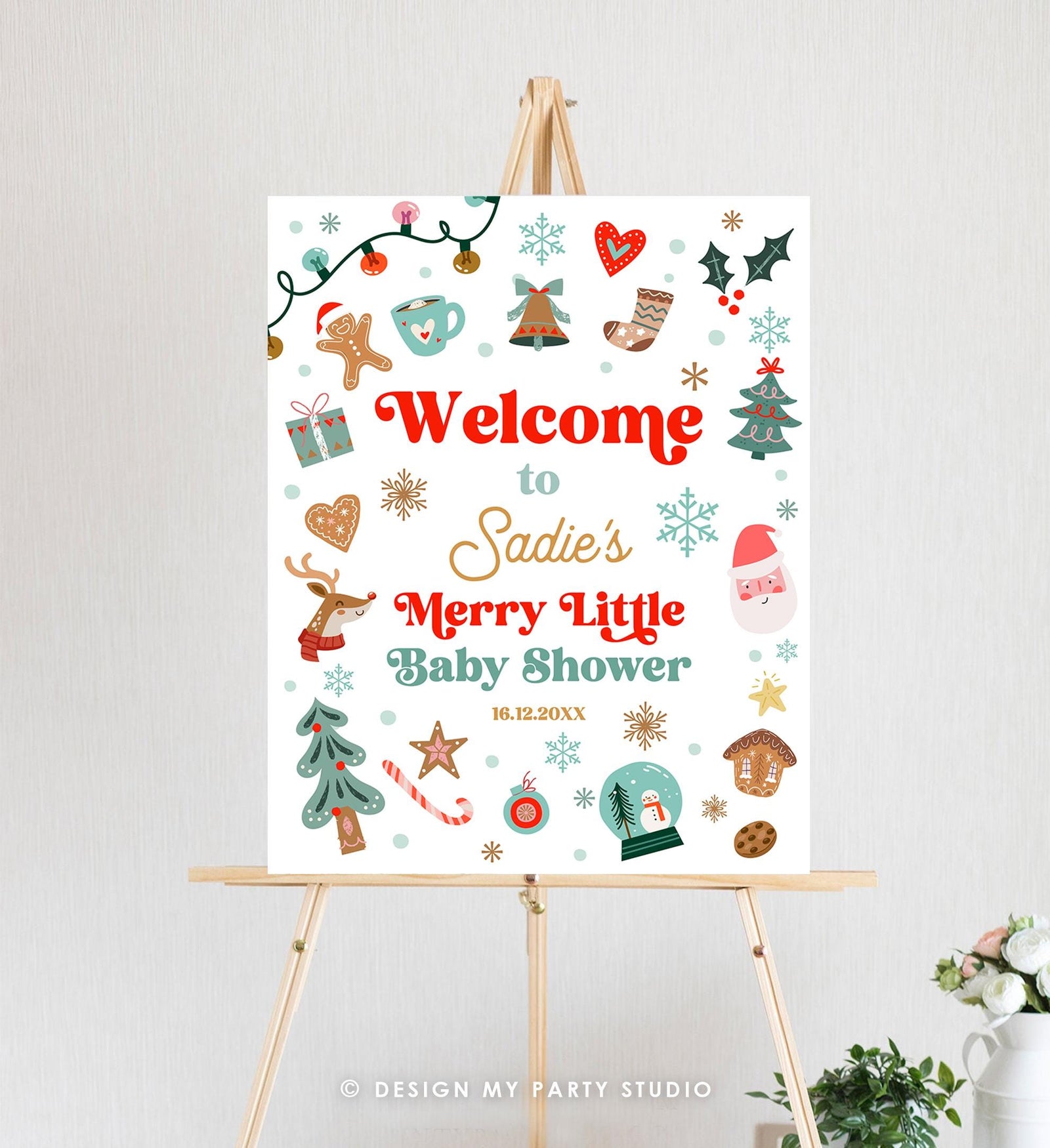 Editable Christmas Welcome Sign Winter Little Merry Baby Shower Boy Holiday Party Couples Shower Digital Template Printable 0529