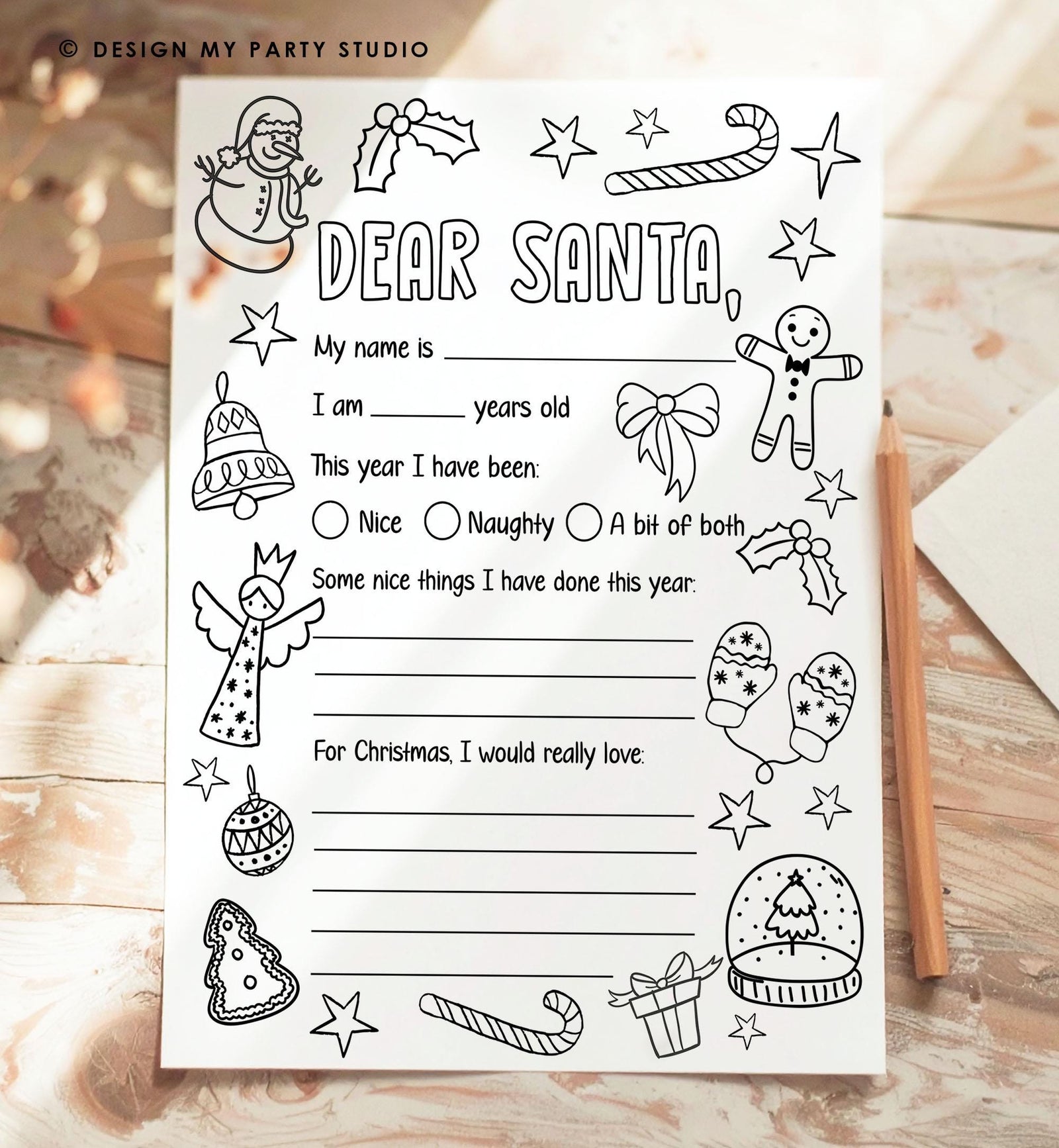 Christmas Wish List Coloring Page Letter to Santa Christmas Activity Christmas Coloring Fun Kids Printable Digital Instant Download