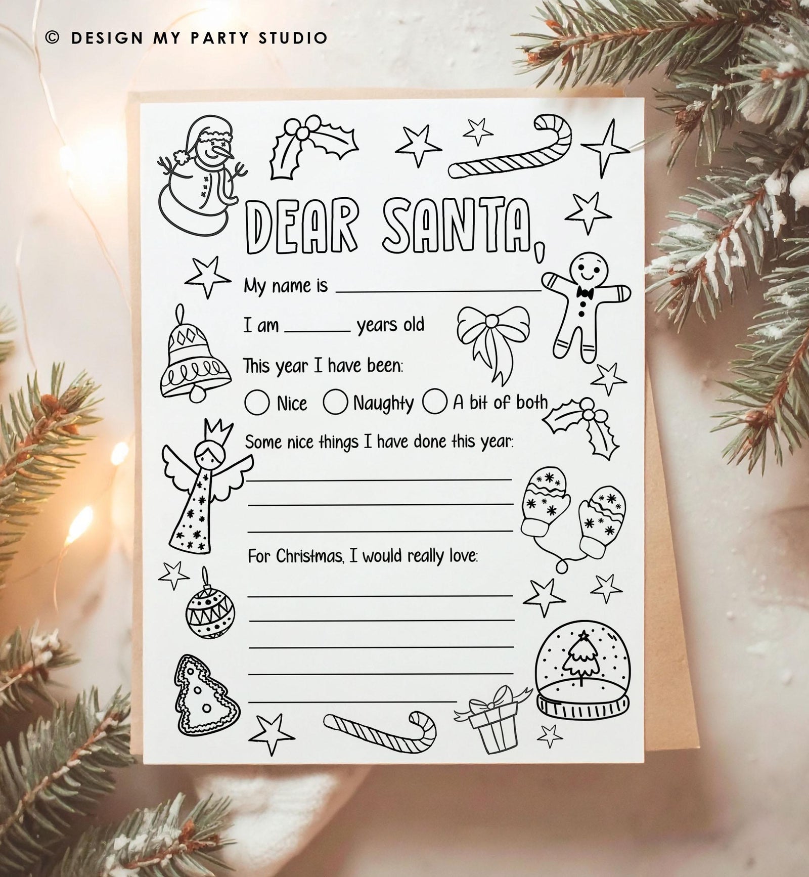 Christmas Wish List Coloring Page Letter to Santa Christmas Activity Christmas Coloring Fun Kids Printable Digital Instant Download