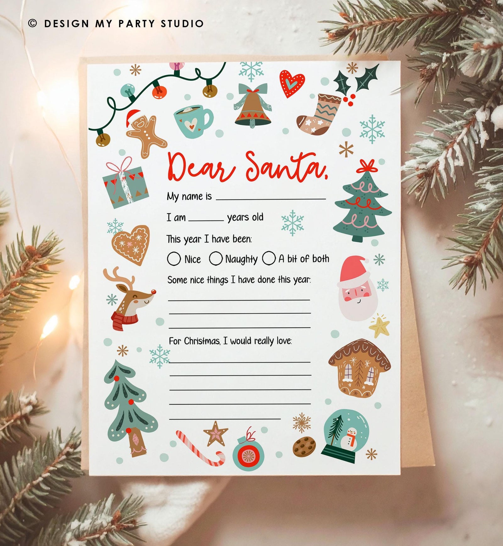 Christmas Wish List Letter to Santa for Kids Christmas Activity Christmas Fun Santa Wish List Printable Digital Instant Download 0529