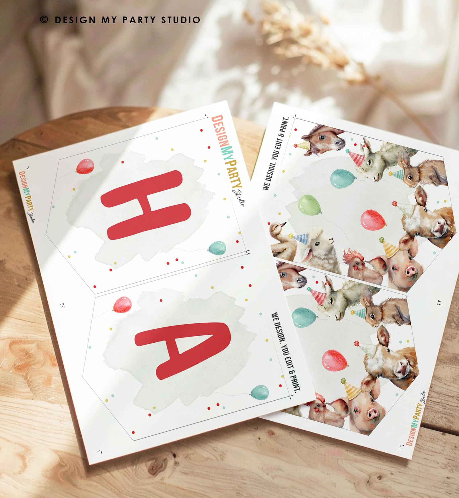 Happy Birthday Banner Farm Animals Boy Birthday Party Bunting Barnyard Decor Download Printable Digital DIY 0448