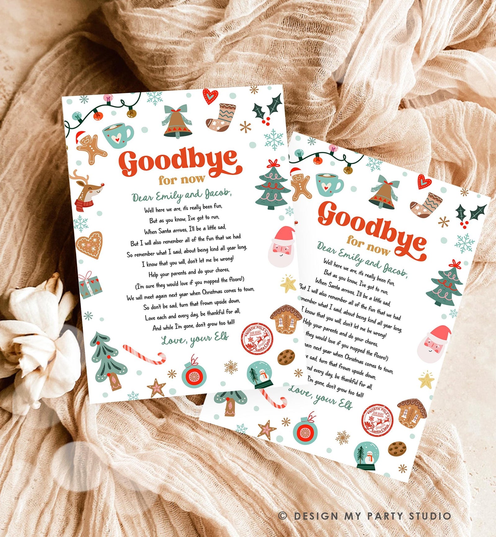 Editable Elf Goodbye Letter Departure Letter Christmas Goodbye from Your Elf Christmas Elf Santa Claus Poem Digital Template Printable 0529