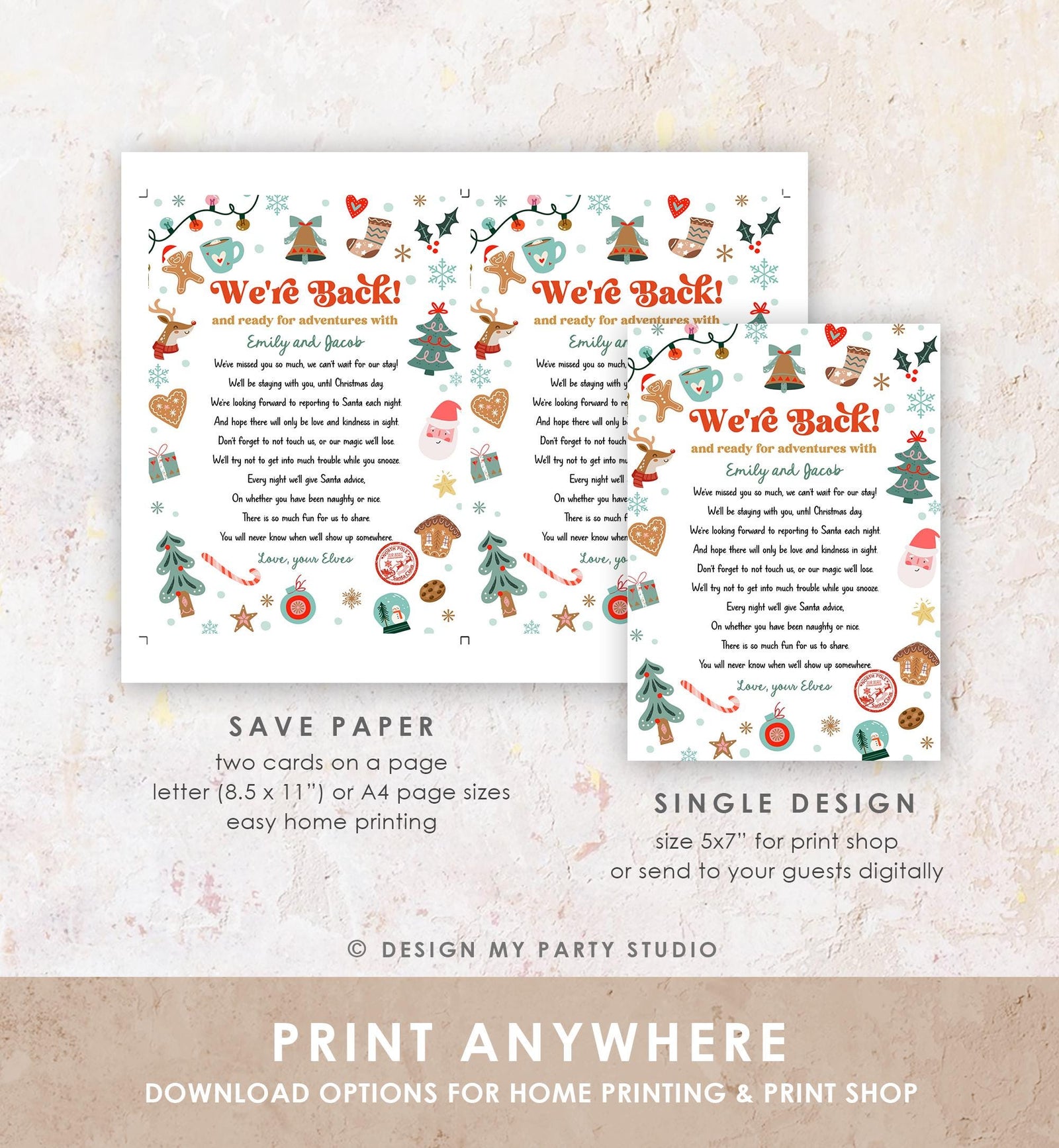 Editable Elf Arrival Letter Return Letter Christmas Elf We're Back Elf Welcome Hello from Elves Boy Girl Digital Template Printable 0529