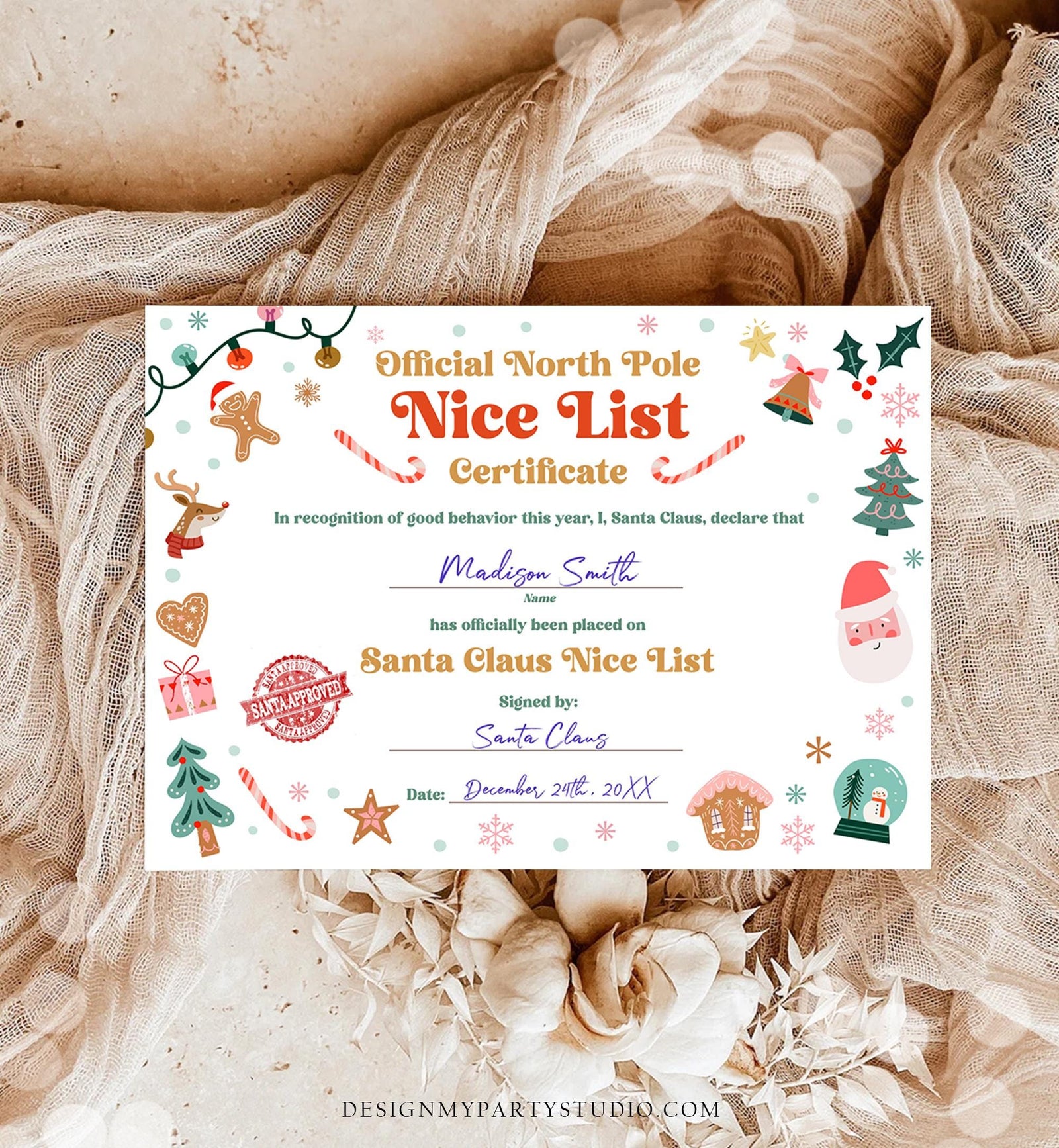 Editable Santa Claus Official Nice List Certificate Letter From Desk Santa Claus Christmas Eve North Pole Digital Template Printable 0529
