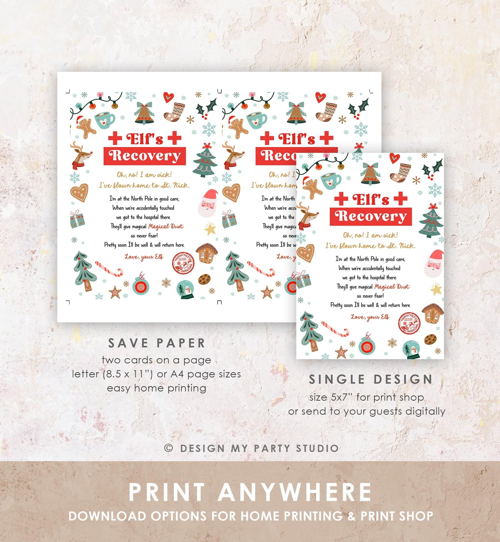 Editable Elf Recovery Letter If Touched and Lost Magic Elf Dust Elf Poem Girl I'm Sick Christmas Elf Xmas Decor Printable Template 0529
