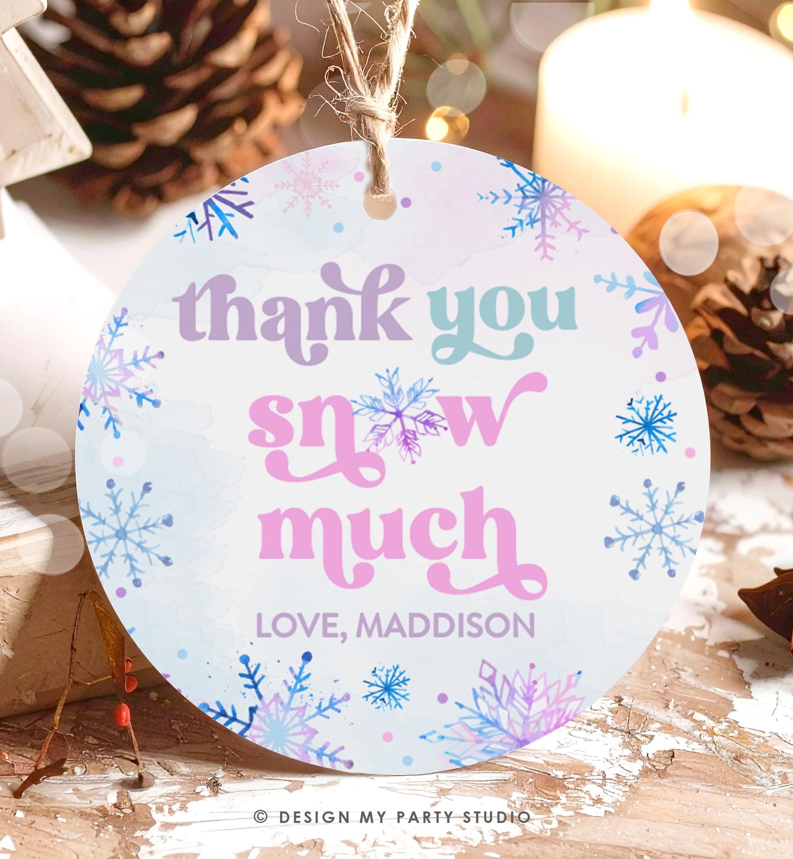 Editable Thank You Snow Much Favor Tag Winter Snowflakes Onederland Wonderland Gift Tag Pink Girl Christmas Digital Template Printable 0518