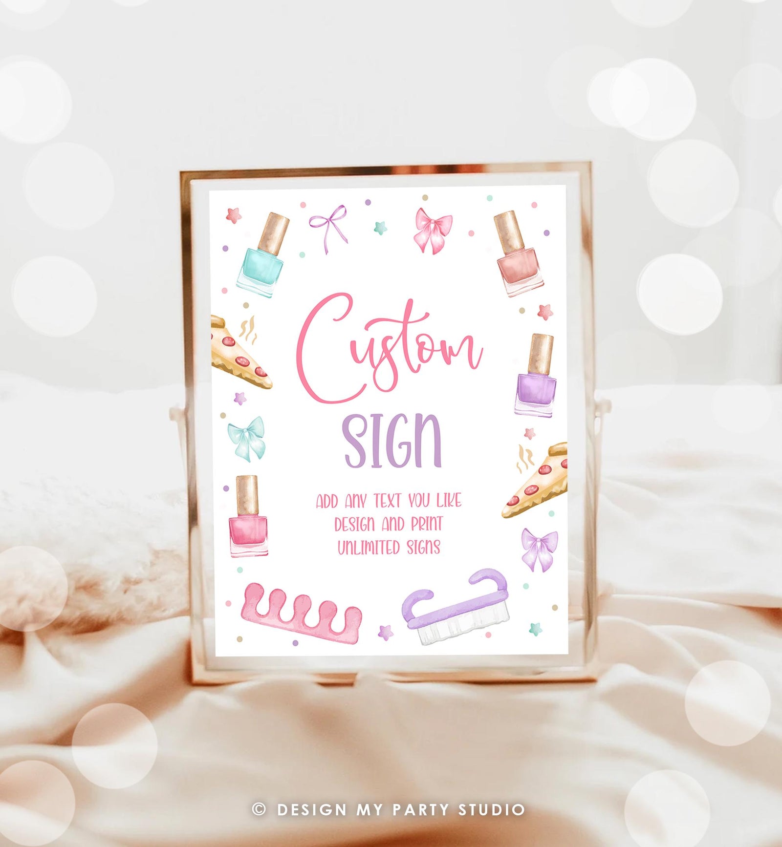 Editable Manicure and Pedicure Custom Sign Mani-Pedi Party Spa Birthday Nail Polish Salon Decor Pizza 8x10 Download Template Printable 0562