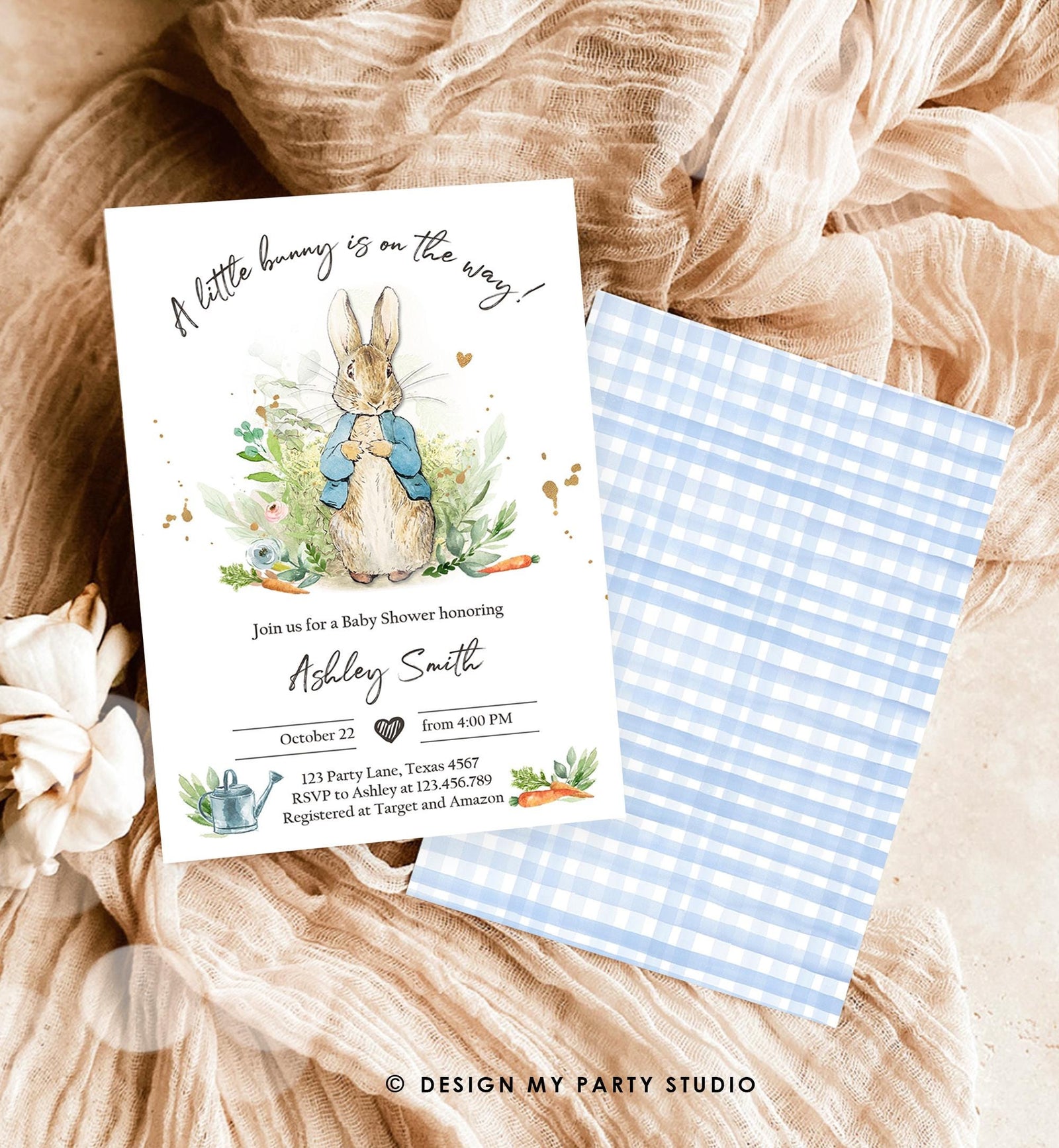 Classic Storybook Rabbit Baby Shower Invitation • Vintage Beatrix Potter Bunny Illustration • Editable Template Digital Evite Printable 0351