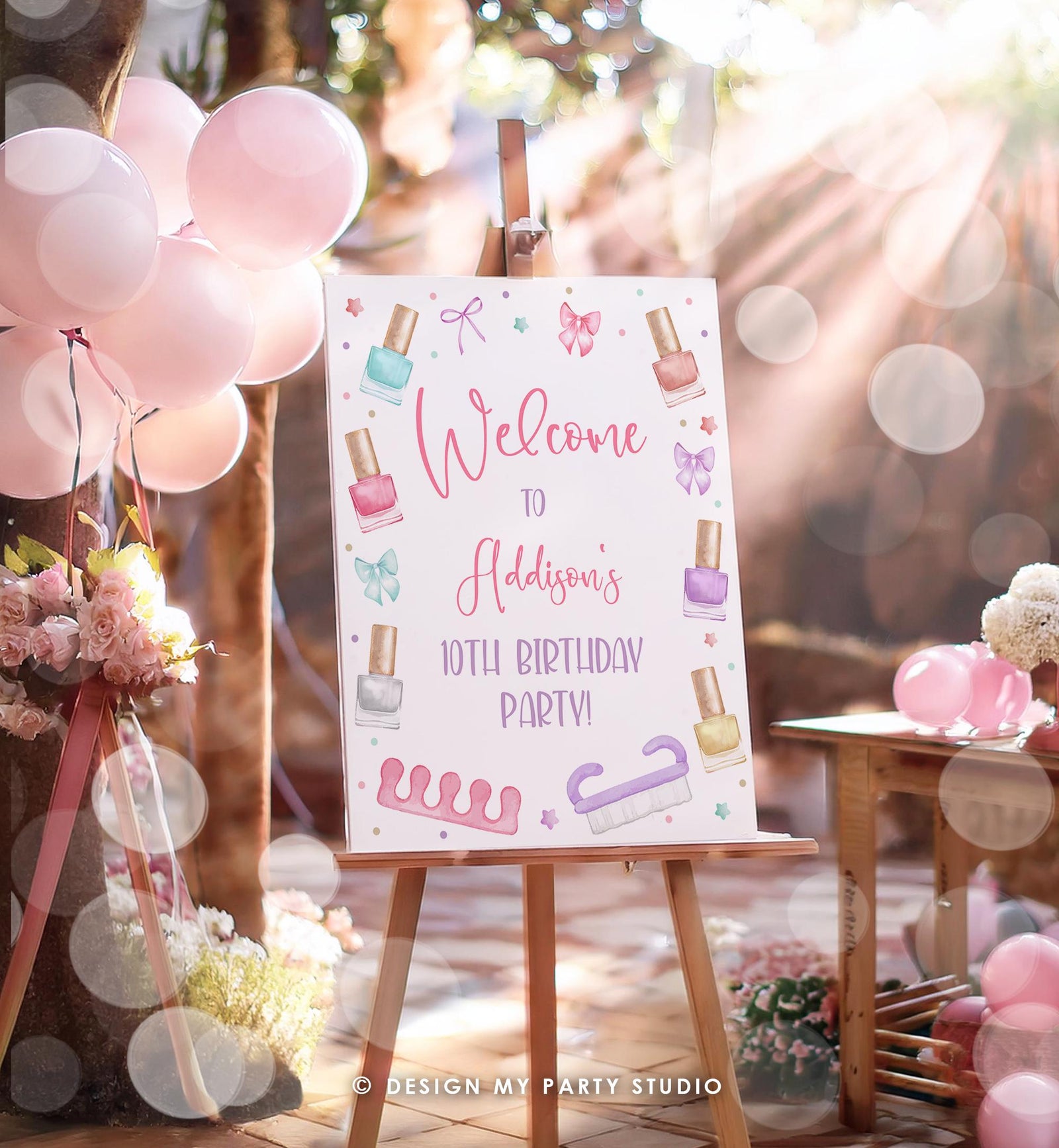 Editable Manicure and Pedicure Welcome Sign Mani-Pedi Party Spa Birthday Girl Nail Salon Polish Pink Digital Template Printable 0562