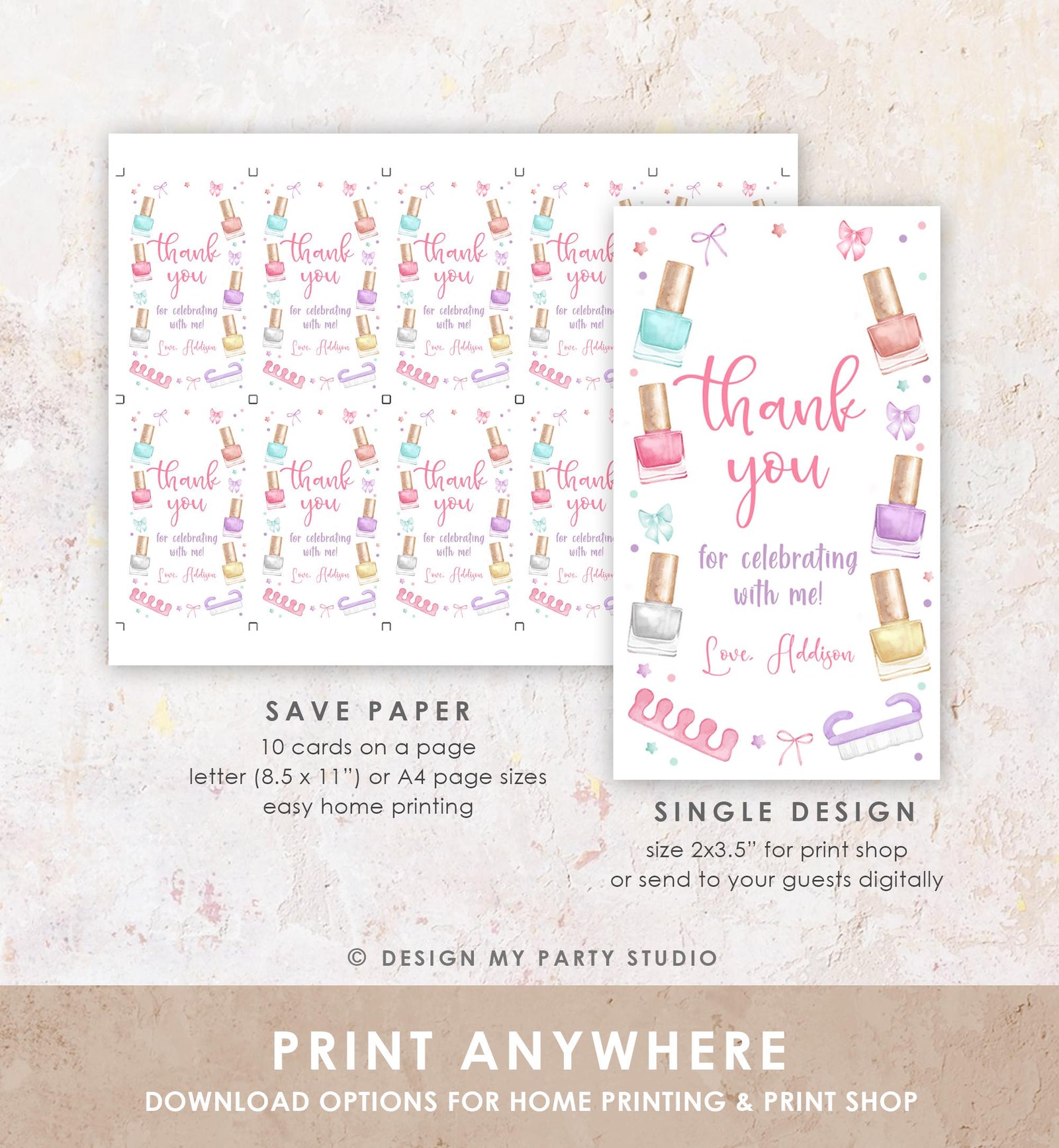 Editable Mani-Pedi Party Favor Tag Nail Polish Salon Manicure Pedicure Spa Party Thank You Gift Digital Download Template Printable 0562
