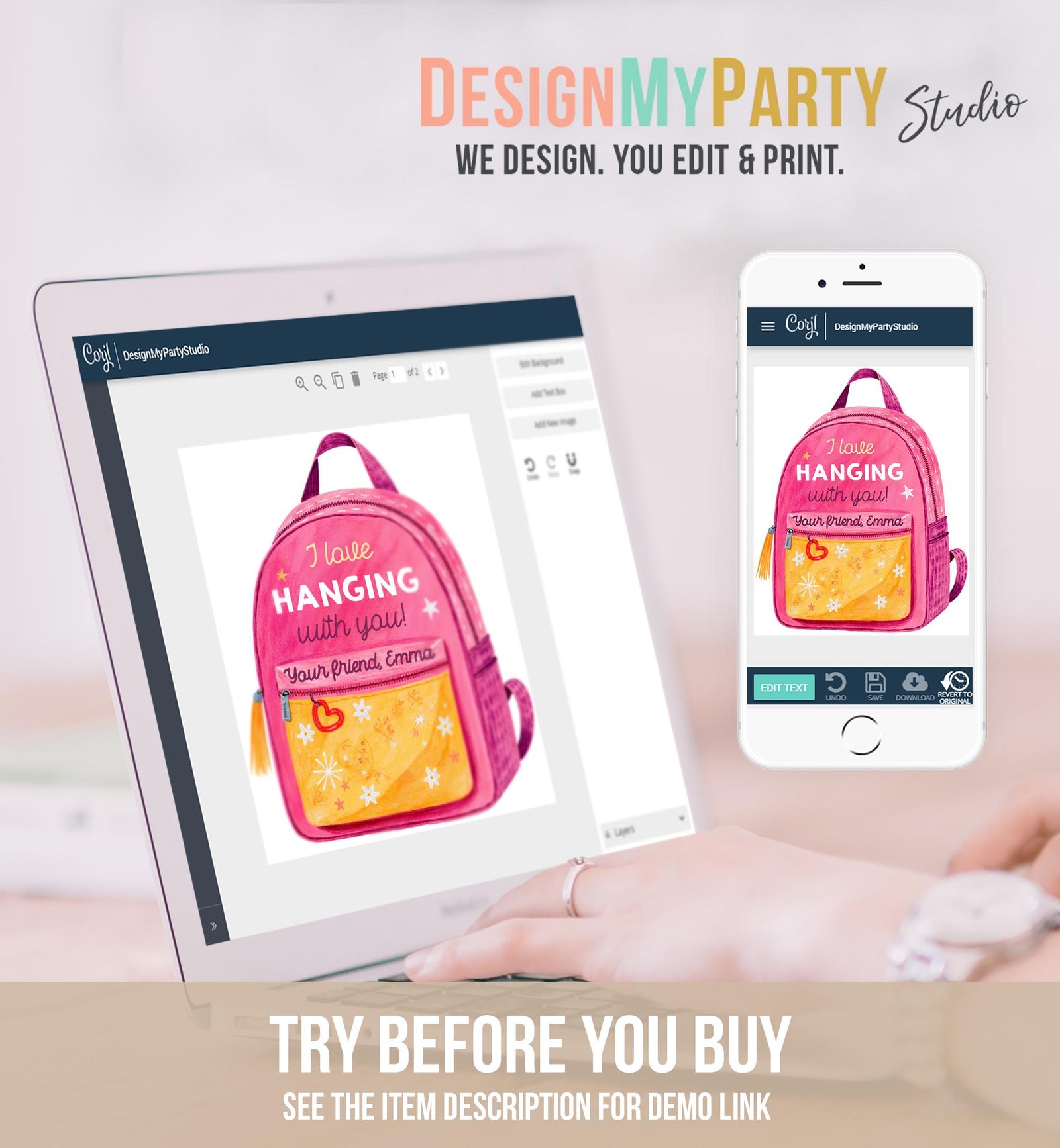 Editable Valentine's Day Keychain Gift Tag Kids School Classroom Gift Backpack Keychain Tag Daycare Digital Download Printable 0370
