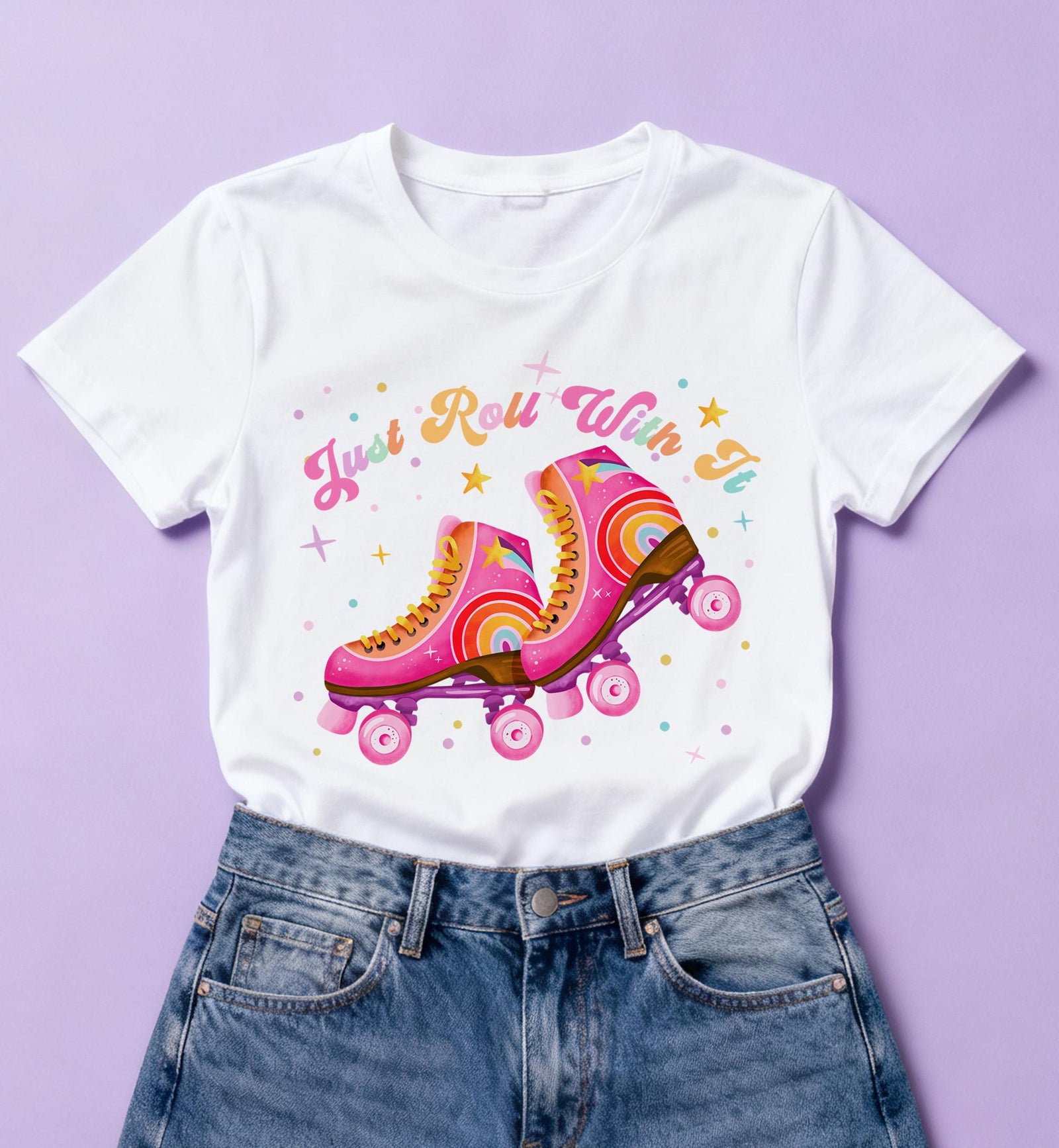 Roller Skating Just Roll With It Retro T-Shirt PNG for Sublimation Skating Lover Shirt Instant Download Digital Download File 0569