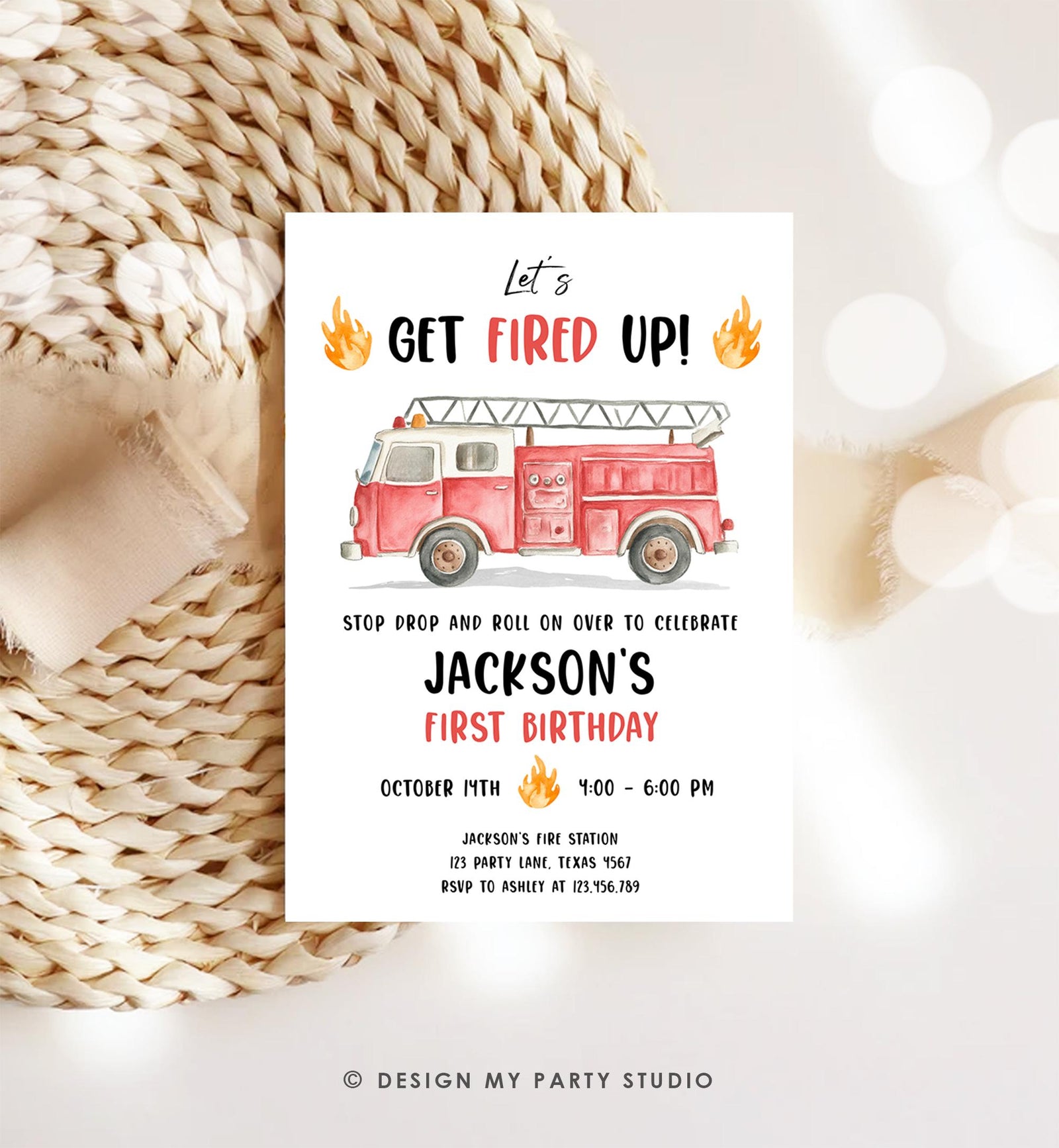 Editable Get Fired Up Birthday Invitation Firefighters Firetruck Fire Truck Boy Birthday Party Digital Evite Template Printable 0564