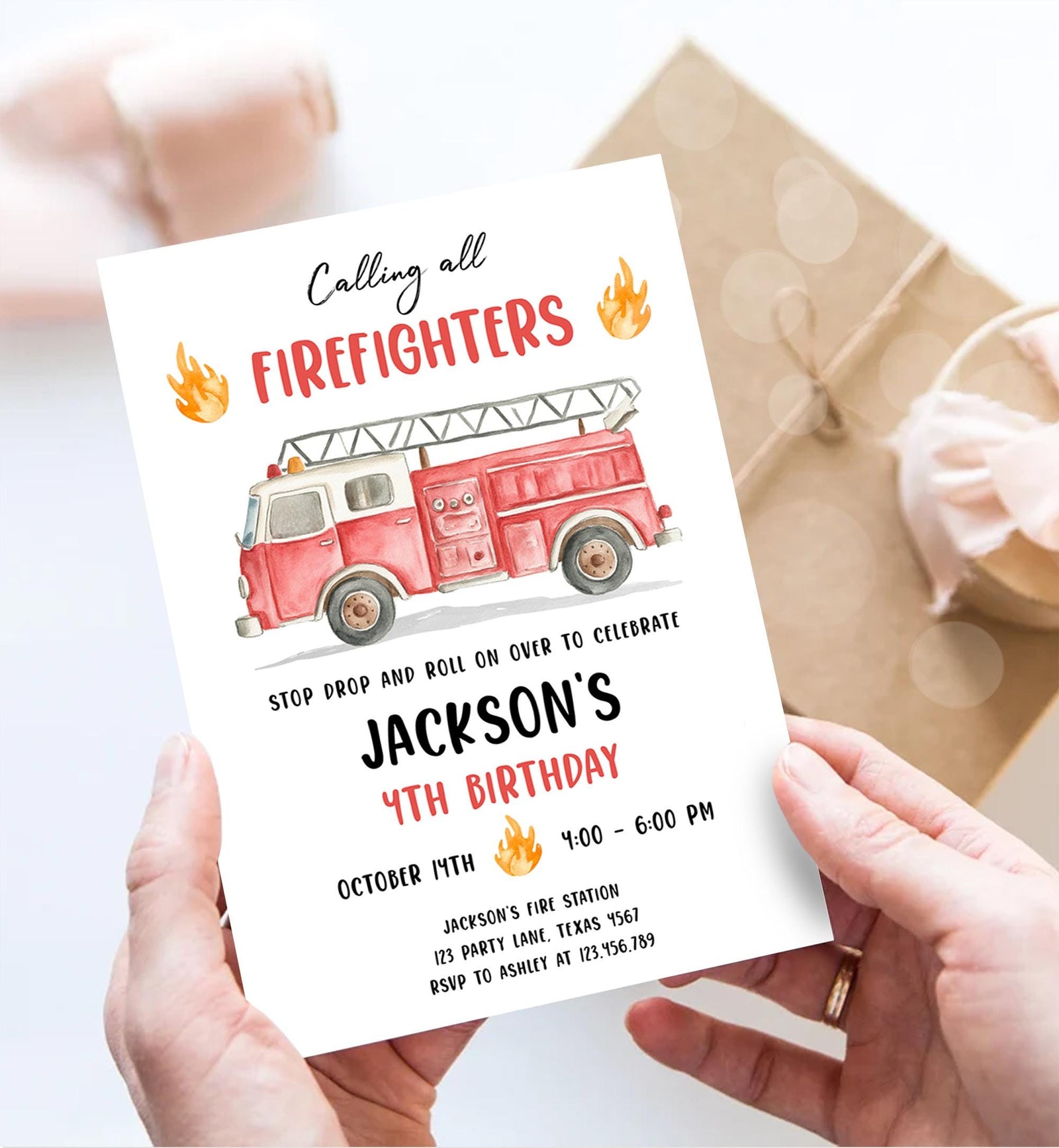 Editable Calling All Firefighters Birthday Invitation Firetruck Fire Truck Boy Birthday Party Digital Download Evite Template Printable 0564