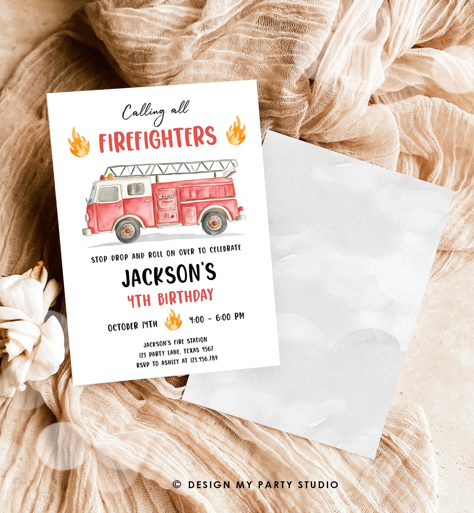 Editable Calling All Firefighters Birthday Invitation Firetruck Fire Truck Boy Birthday Party Digital Download Evite Template Printable 0564
