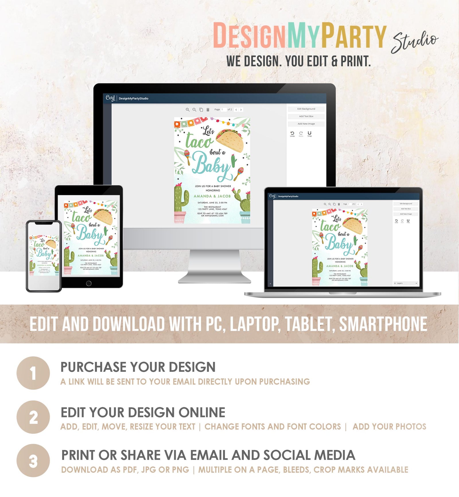 Editable Taco Bout a Baby Shower Invitation Boy Cactus Mexican Fiesta Baby Shower Taco Digital Download Evite Template Printable 0254