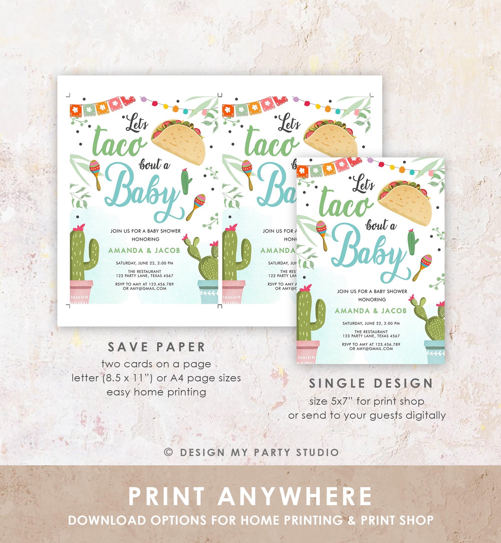 Editable Taco Bout a Baby Shower Invitation Boy Cactus Mexican Fiesta Baby Shower Taco Digital Download Evite Template Printable 0254