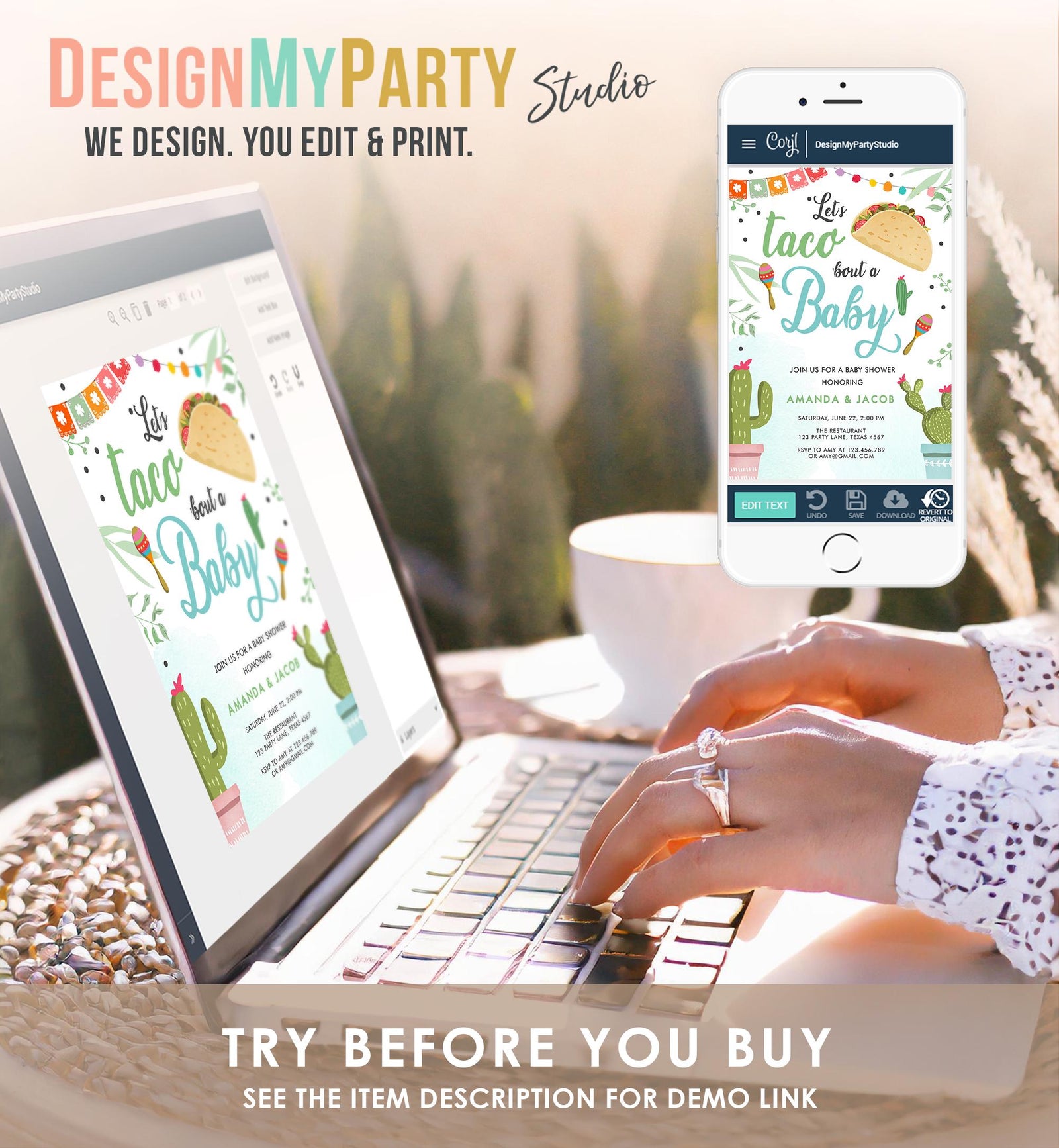 Editable Taco Bout a Baby Shower Invitation Boy Cactus Mexican Fiesta Baby Shower Taco Digital Download Evite Template Printable 0254