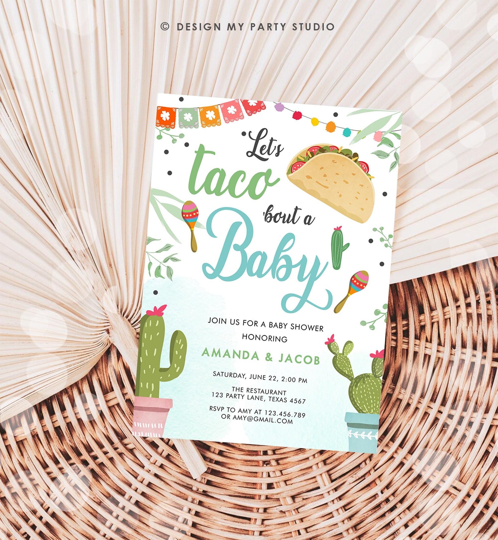 Editable Taco Bout a Baby Shower Invitation Boy Cactus Mexican Fiesta Baby Shower Taco Digital Download Evite Template Printable 0254