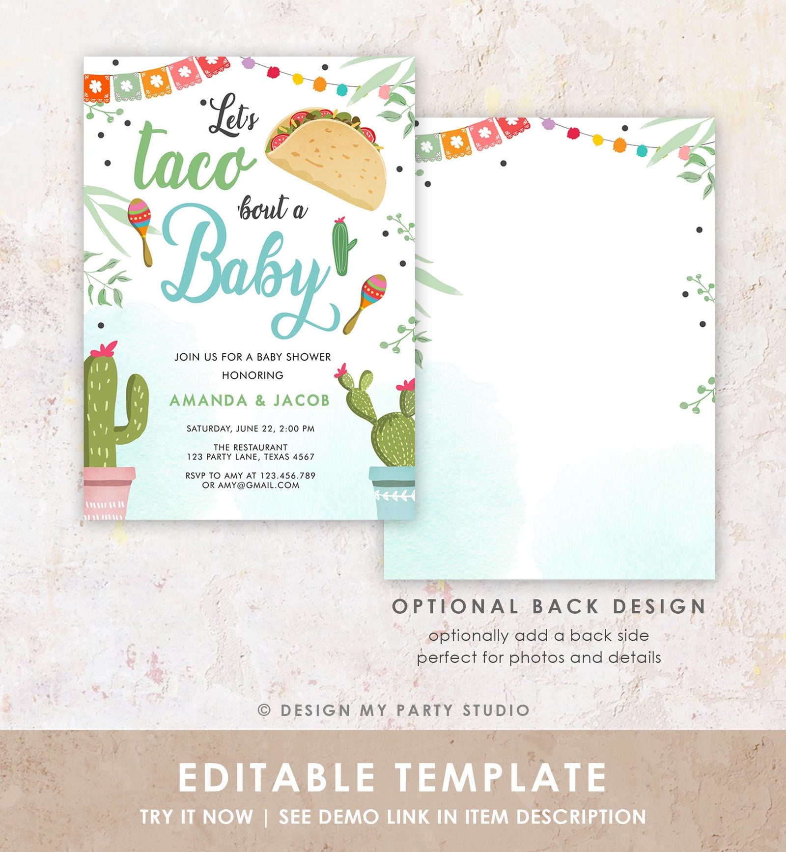 Editable Taco Bout a Baby Shower Invitation Boy Cactus Mexican Fiesta Baby Shower Taco Digital Download Evite Template Printable 0254