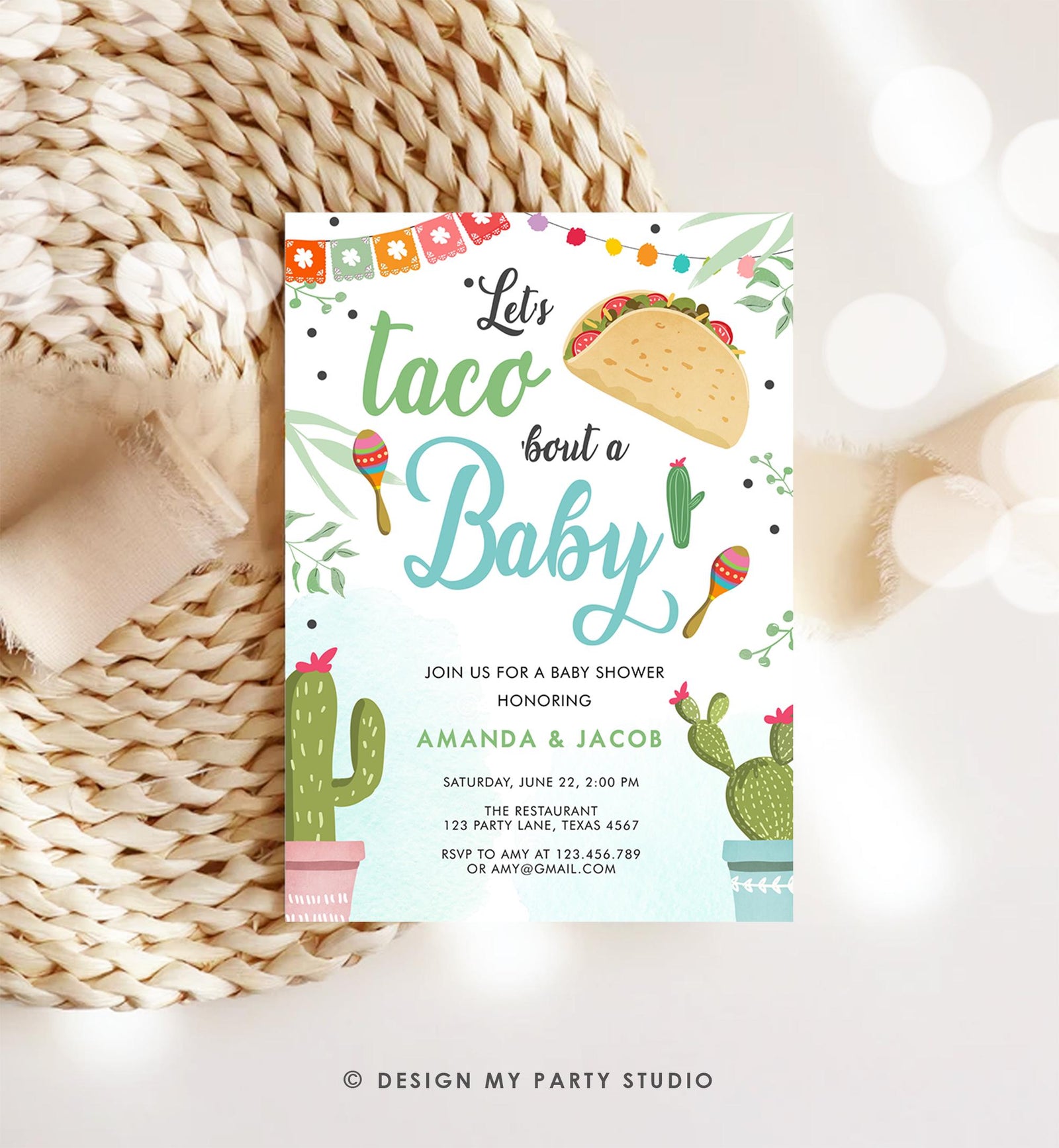 Editable Taco Bout a Baby Shower Invitation Boy Cactus Mexican Fiesta Baby Shower Taco Digital Download Evite Template Printable 0254