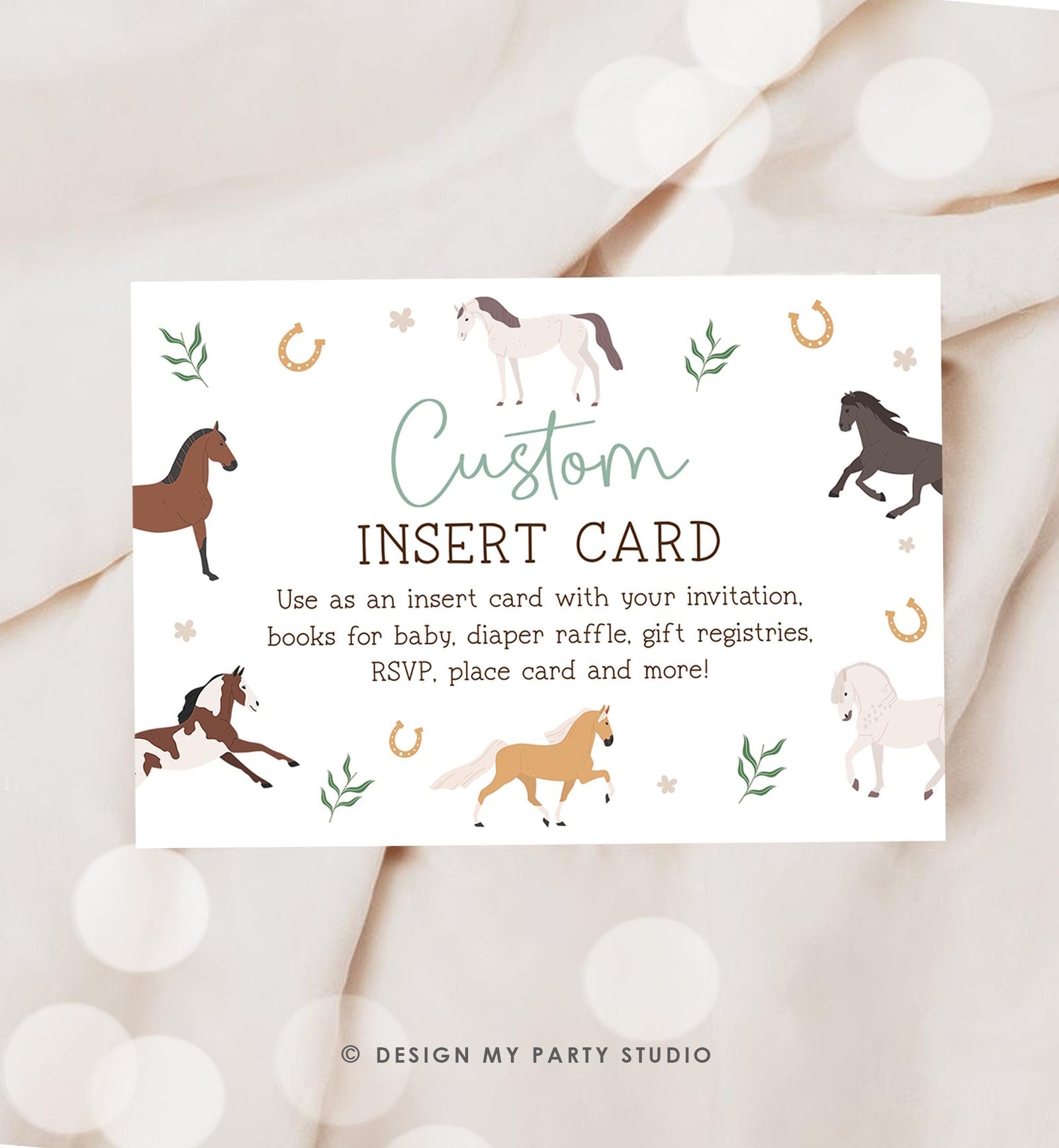 Editable Horse Insert Note Card Books for Baby RSVP Thank You Gift Registries Birthday Baby Shower Digital Template Printable 0513