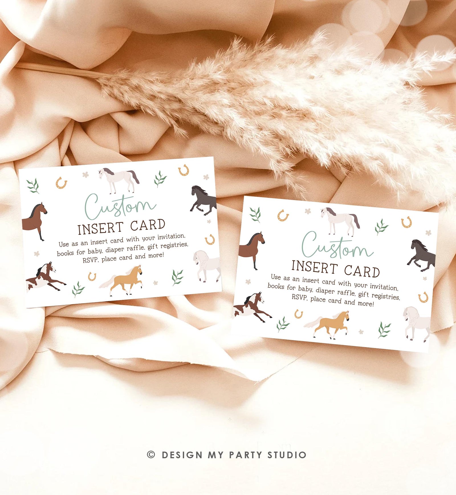 Editable Horse Insert Note Card Books for Baby RSVP Thank You Gift Registries Birthday Baby Shower Digital Template Printable 0513