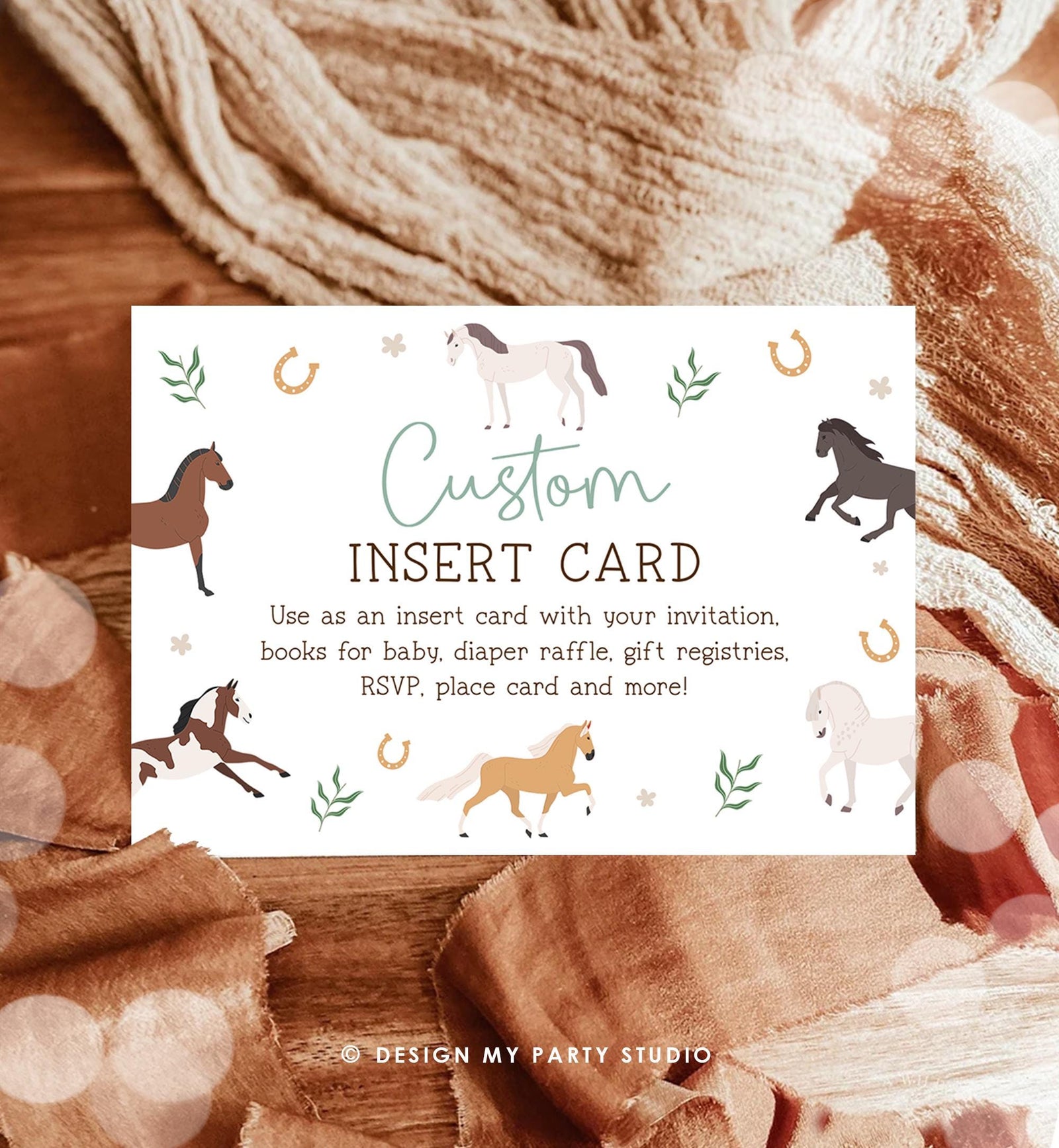 Editable Horse Insert Note Card Books for Baby RSVP Thank You Gift Registries Birthday Baby Shower Digital Template Printable 0513