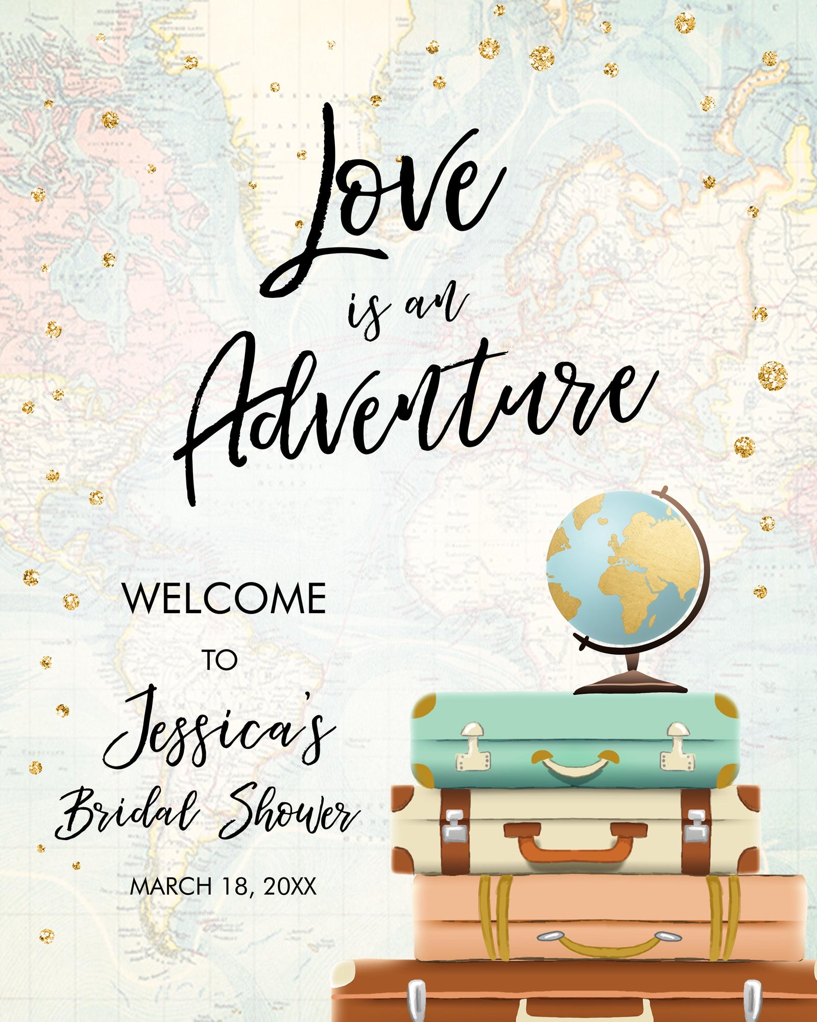 Editable Love is an Adventure Welcome Sign Bridal Shower Wedding Traveling Around the World Travel Decor Digital Template Printable 0263
