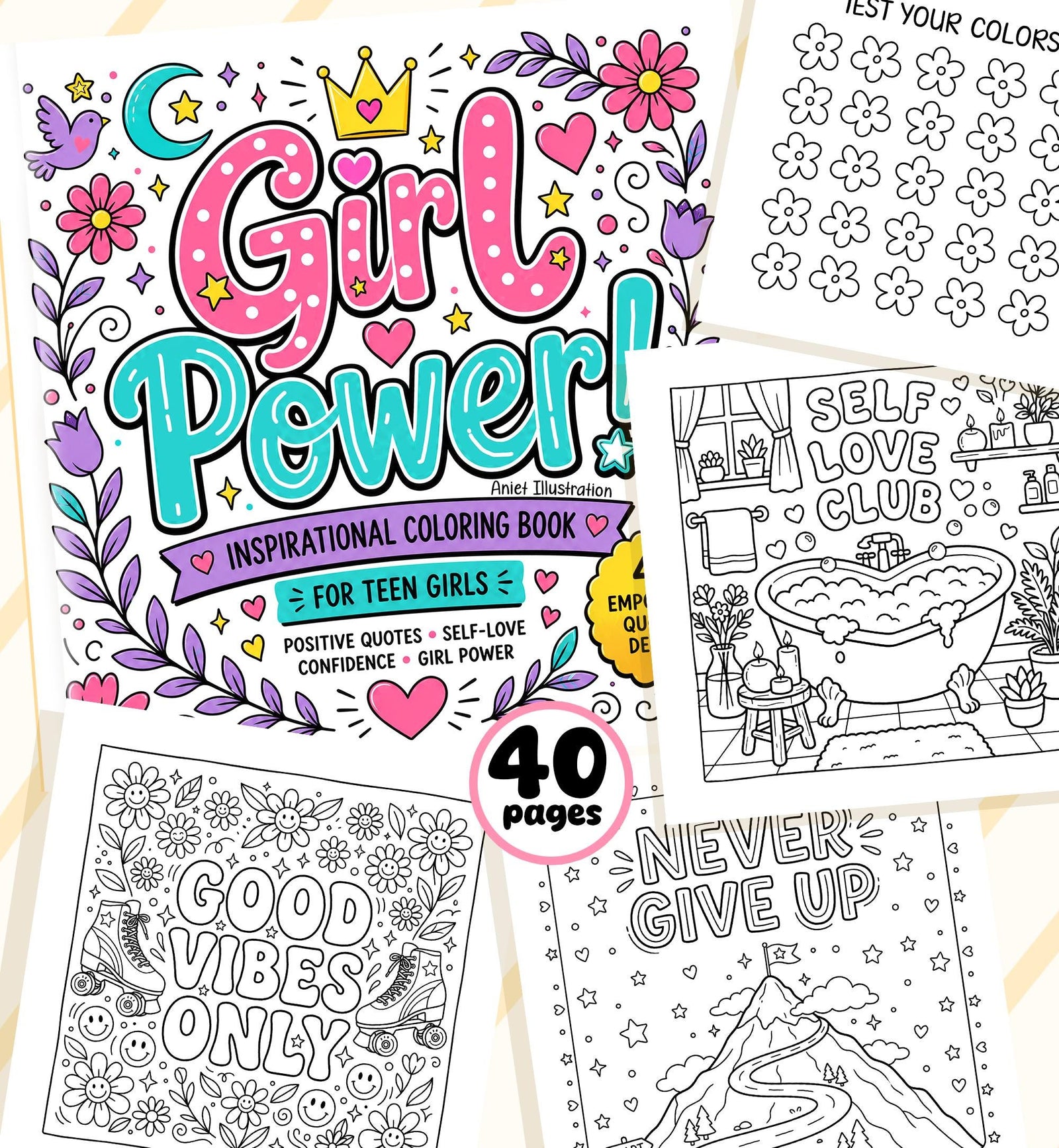 40 Girl Power Affirmation Coloring Pages for Kids Adults Stress Relief Inspirational PDF Digital Coloring Printable Instant Download 0547
