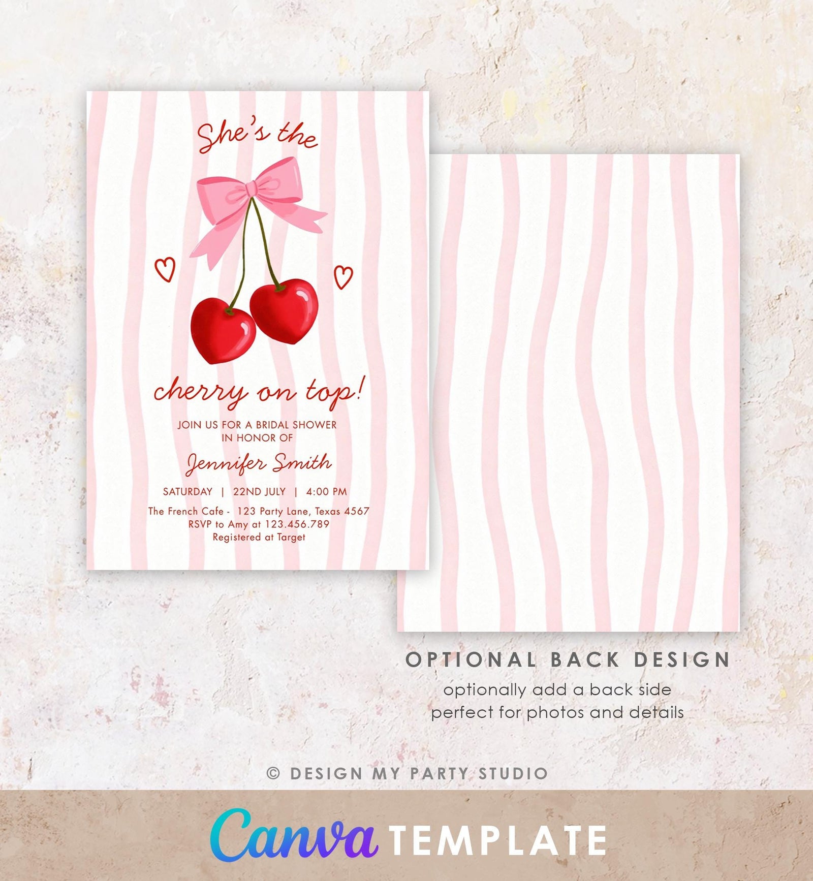 Editable Cherry on Top Bridal Shower Invitation Couples Sweet Bridal Shower Mon Cherri Digital Download Canva Template Printable 0572