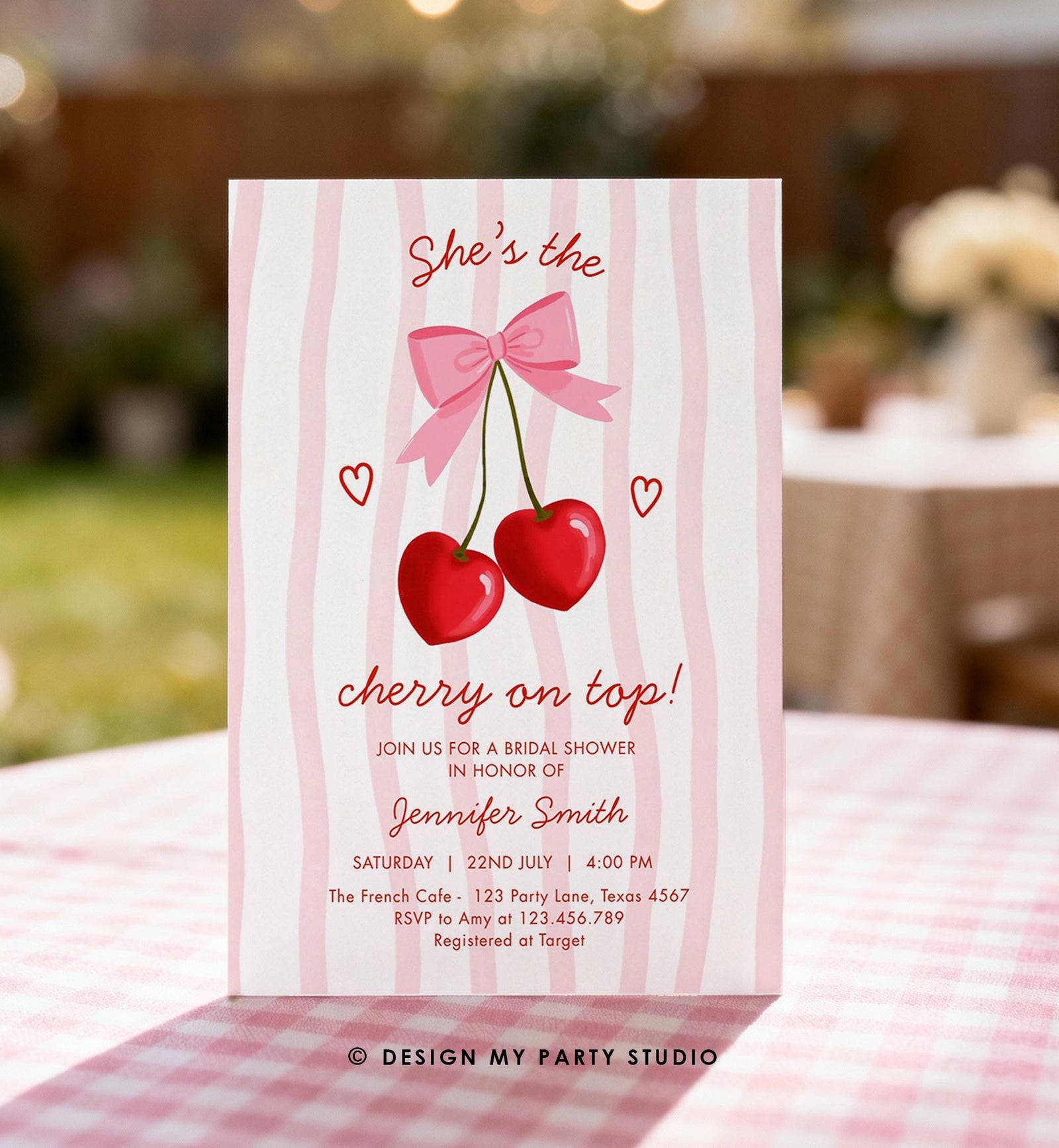 Editable Cherry on Top Bridal Shower Invitation Couples Sweet Bridal Shower Mon Cherri Digital Download Canva Template Printable 0572