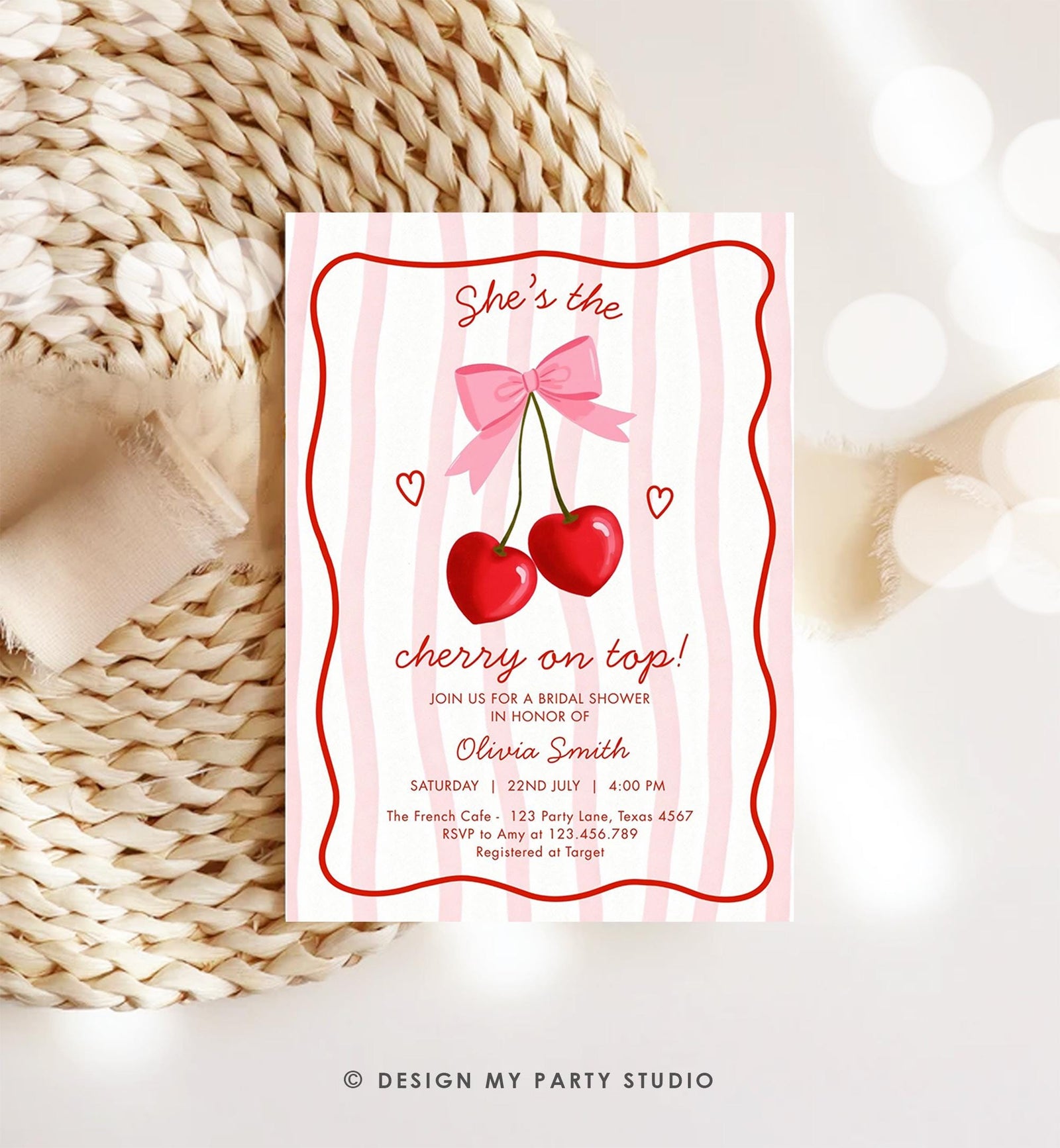 Editable Cherry on Top Bridal Shower Invitation Couples Sweet Bridal Shower Mon Cherri Digital Download Canva Template Printable 0572
