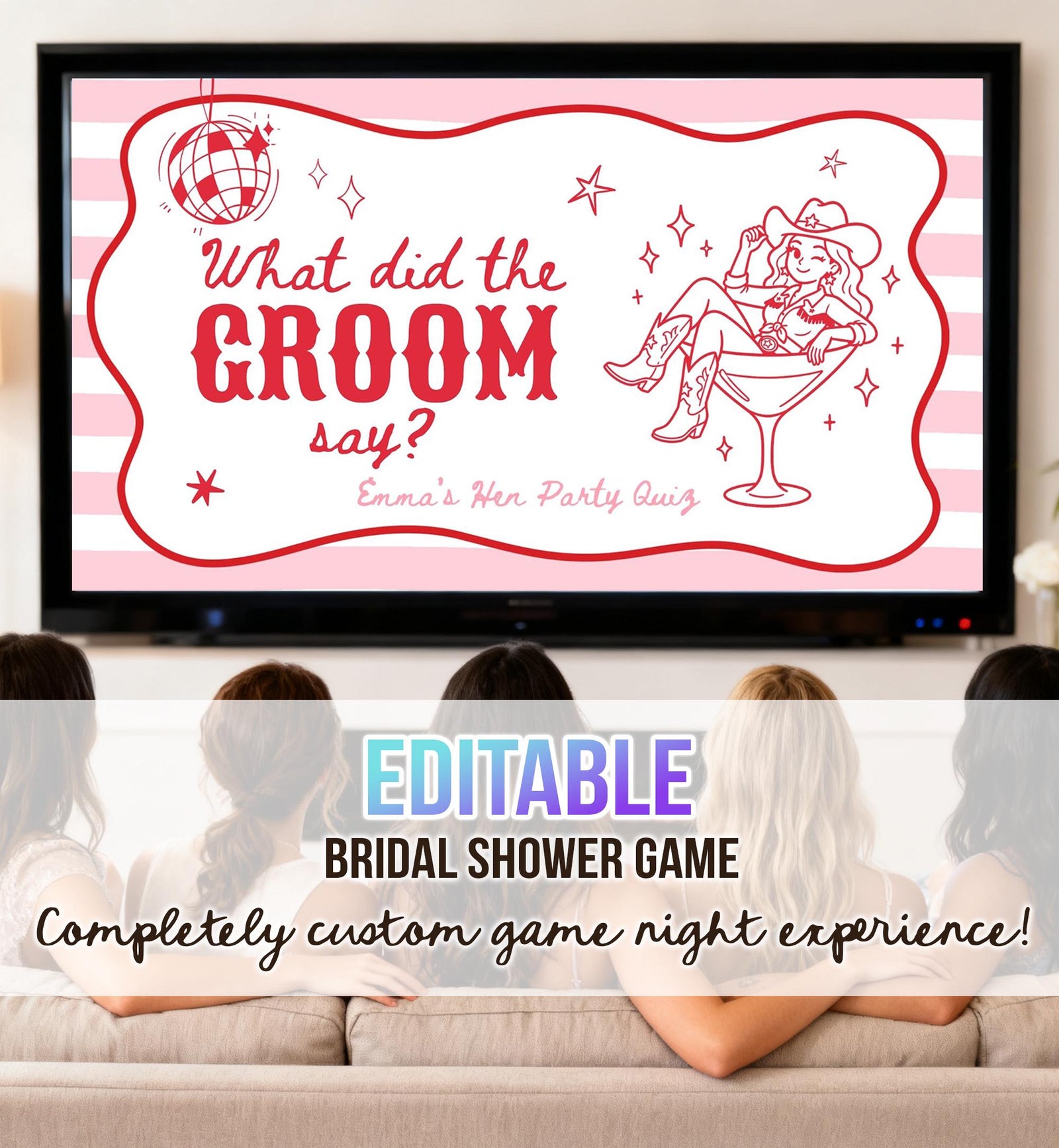 Editable Bachelorette Party Game Pink and Red Hen Party What Did The Groom Say Template Western Last Rodeo Digital Download Canva Template