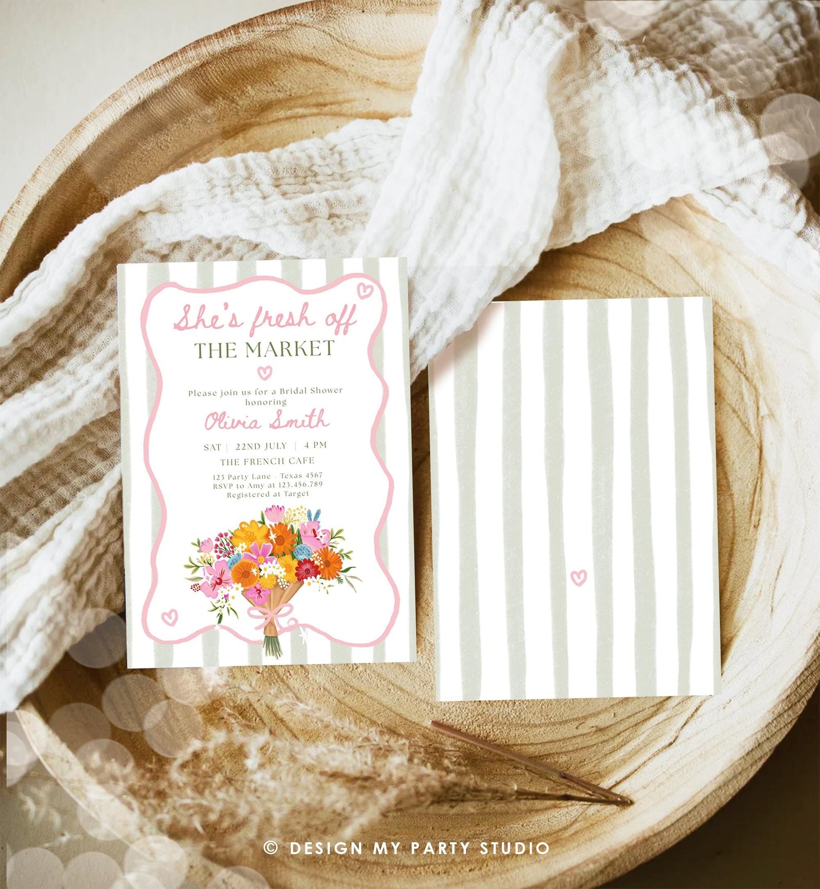 Editable Fresh Off the Market Bridal Shower invitation Farmer's Flower Market Floral Digital Canva Template Instant Download Printable 0573