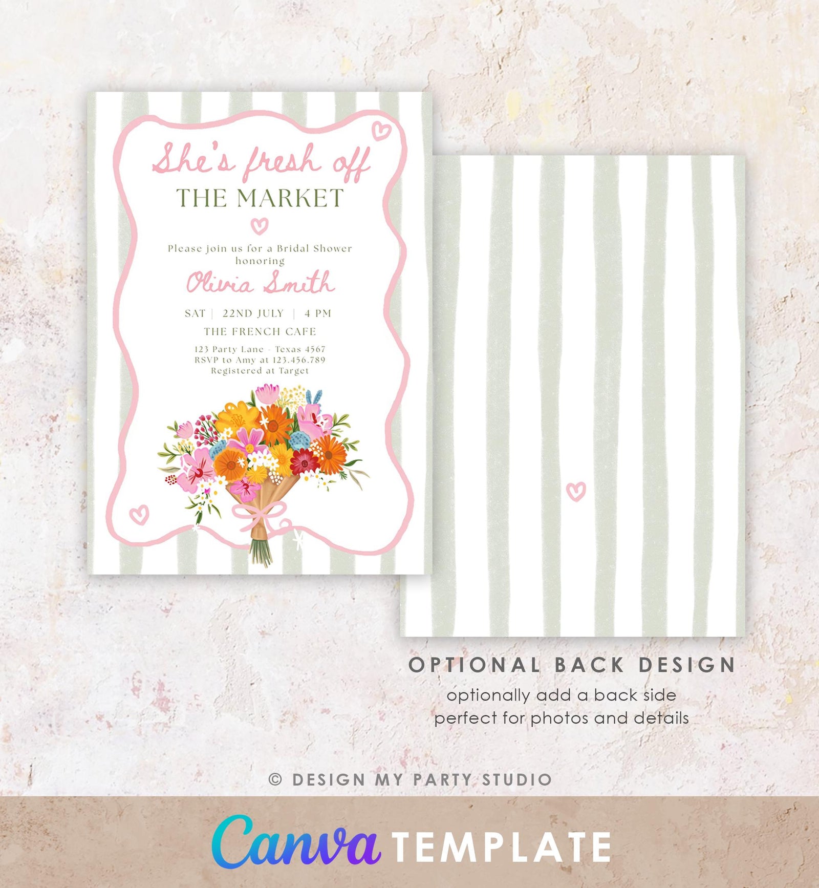 Editable Fresh Off the Market Bridal Shower invitation Farmer's Flower Market Floral Digital Canva Template Instant Download Printable 0573