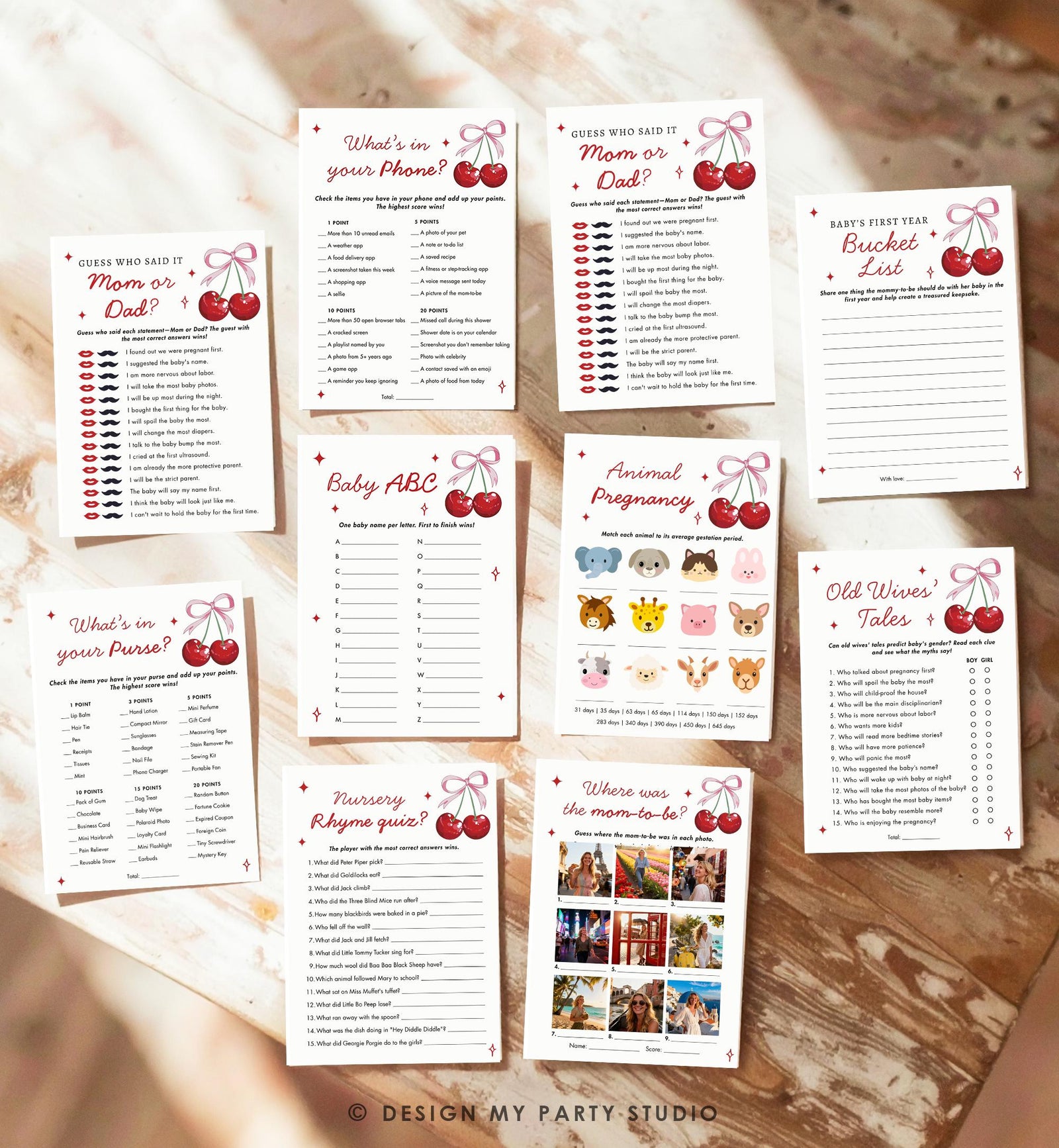 Cherry On Top Baby Shower, Printable Party Activities, Editable Canva Template 0539