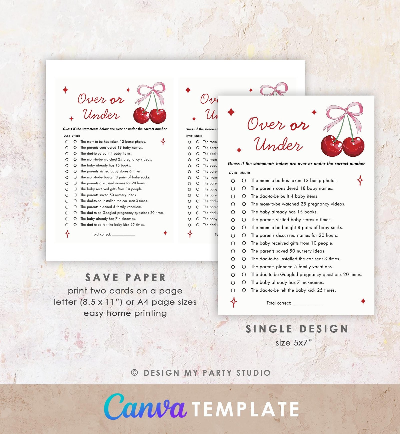 Cherry On Top Baby Shower, Printable Party Activities, Editable Canva Template 0539