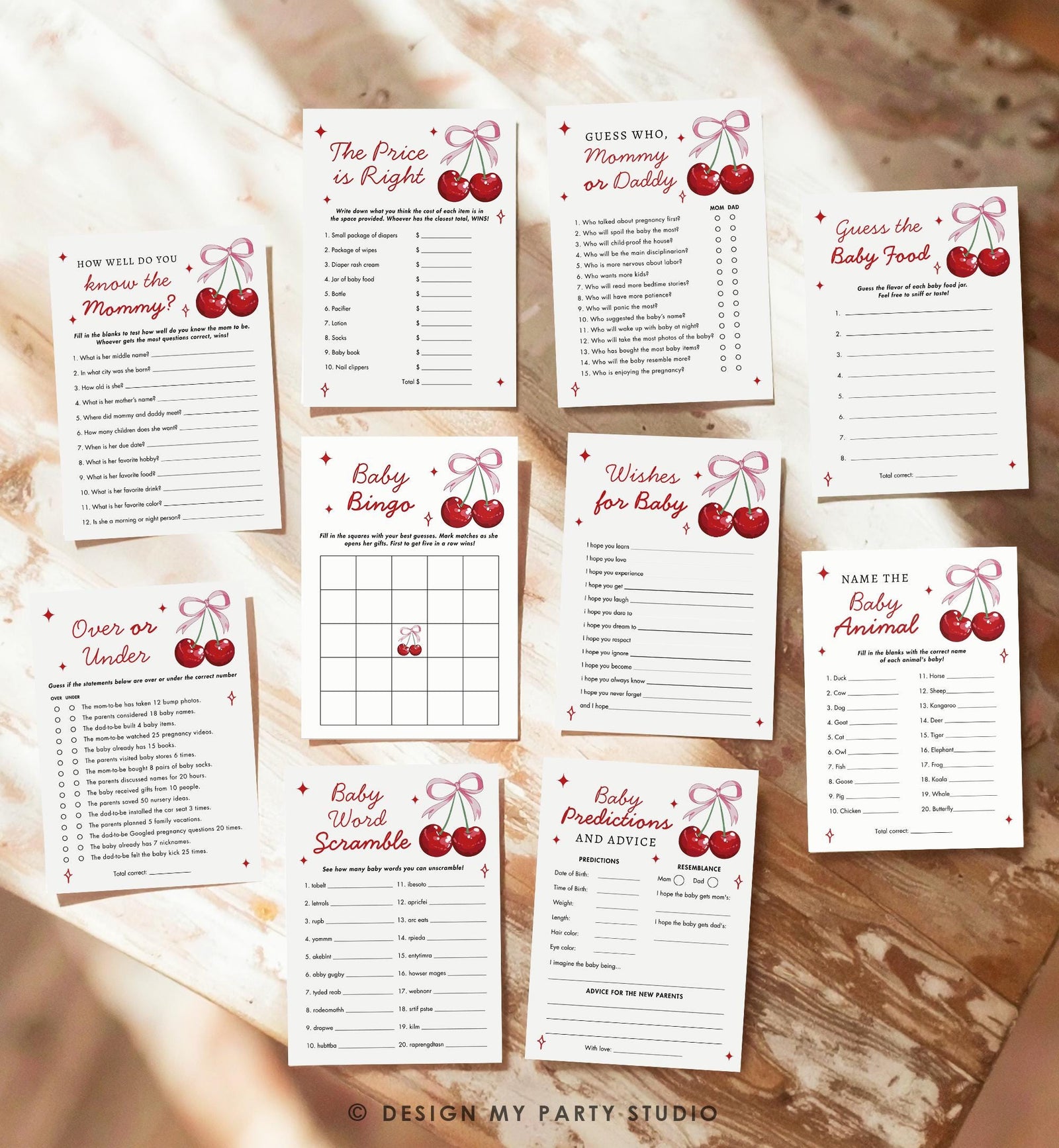 Cherry On Top Baby Shower, Printable Party Activities, Editable Canva Template 0539